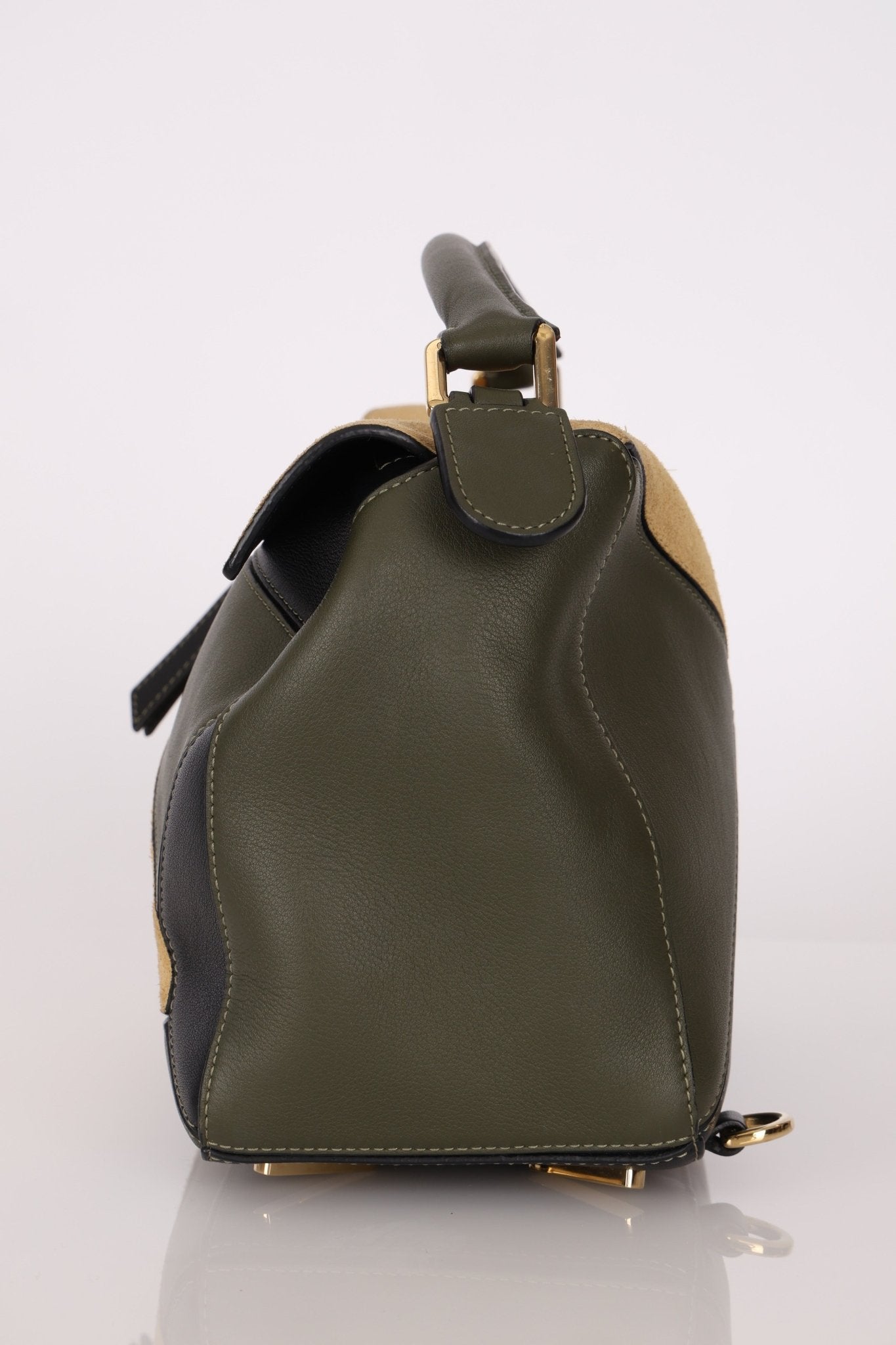 Loewe Suede & Olive Medium Puzzle Bag - FashioNica