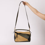 Loewe Suede & Olive Medium Puzzle Bag - FashioNica