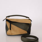 Loewe Suede & Olive Medium Puzzle Bag - FashioNica