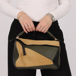 Loewe Suede & Olive Medium Puzzle Bag - FashioNica