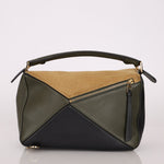 Loewe Suede & Olive Medium Puzzle Bag - FashioNica