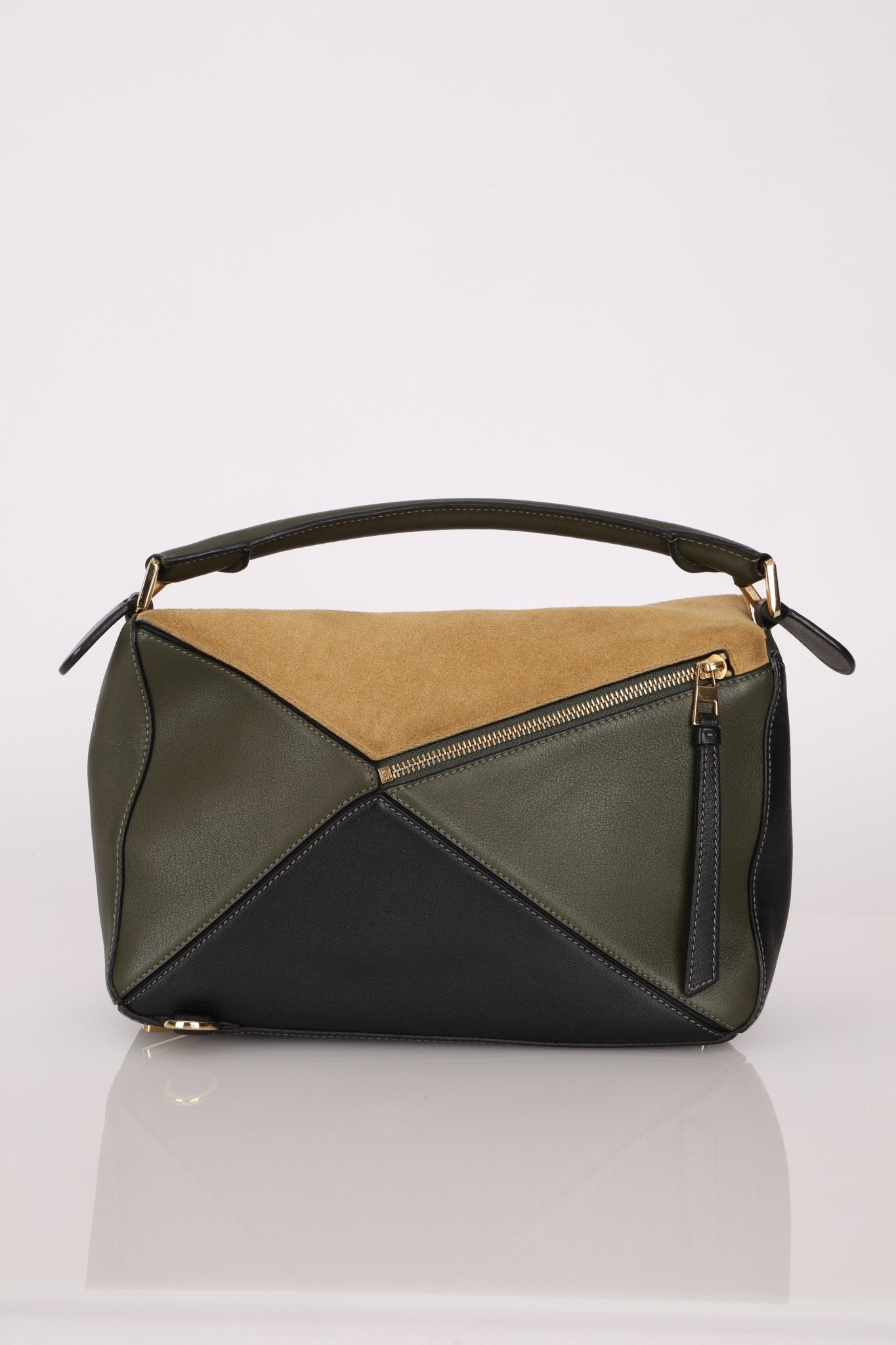 Loewe Suede & Olive Medium Puzzle Bag - FashioNica