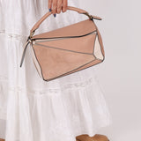 Loewe Suede Pink Bicolor Small Puzzle Bag - FashioNica