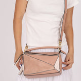 Loewe Suede Pink Bicolor Small Puzzle Bag - FashioNica