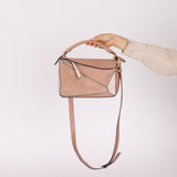 Loewe Suede Pink Bicolor Small Puzzle Bag - FashioNica