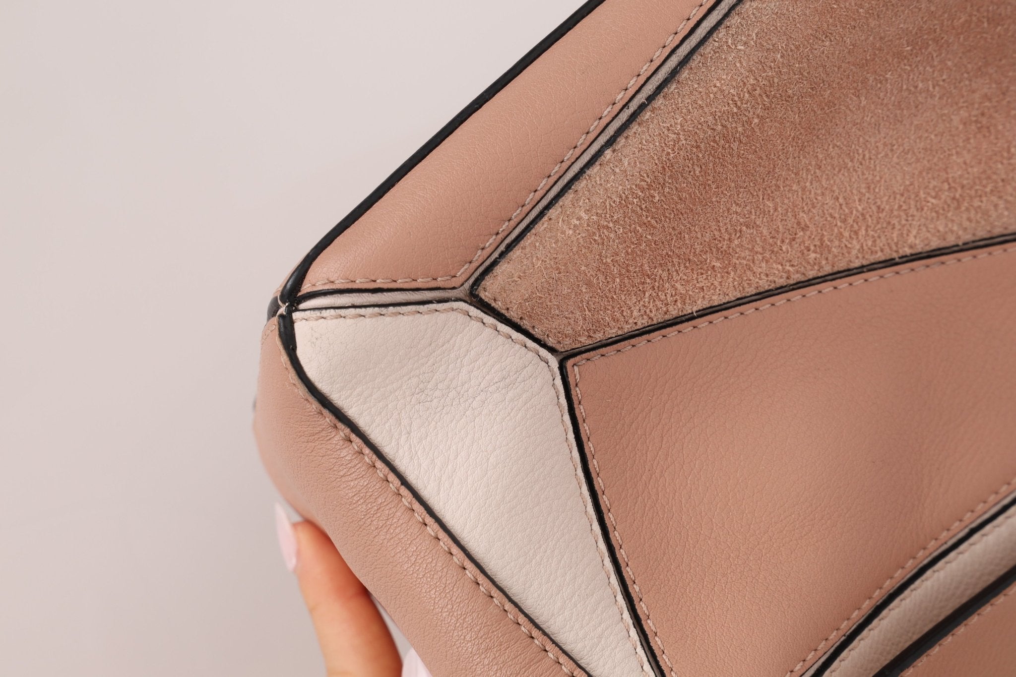 Loewe Suede Pink Bicolor Small Puzzle Bag - FashioNica