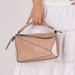 Loewe Suede Pink Bicolor Small Puzzle Bag - FashioNica