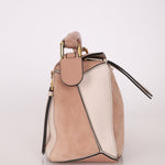 Loewe Suede Pink Bicolor Small Puzzle Bag - FashioNica