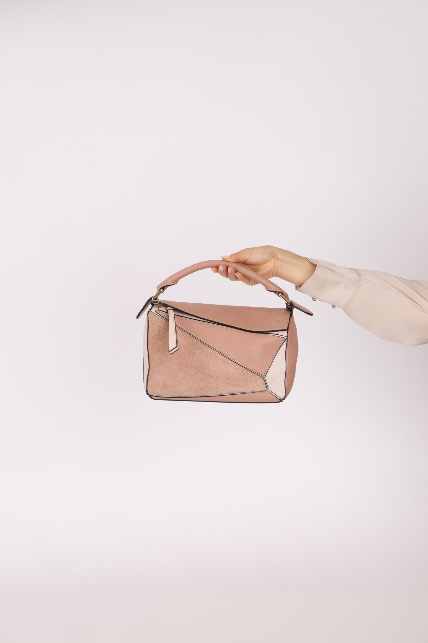 Loewe Suede Pink Bicolor Small Puzzle Bag - FashioNica