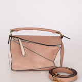 Loewe Suede Pink Bicolor Small Puzzle Bag - FashioNica