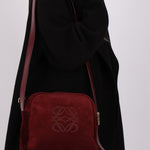 Loewe Suede Wine Red Anagram Crossbody - FashioNica