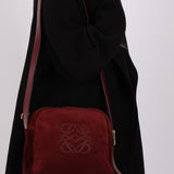 Loewe Suede Wine Red Anagram Crossbody - FashioNica