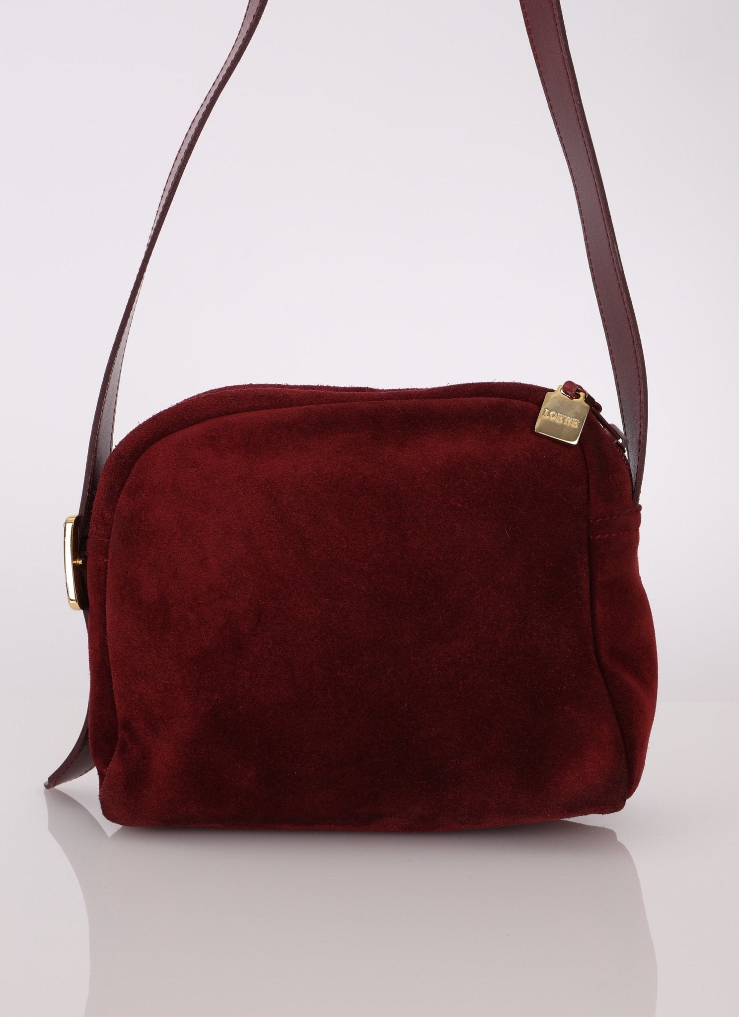 Loewe Suede Wine Red Anagram Crossbody - FashioNica