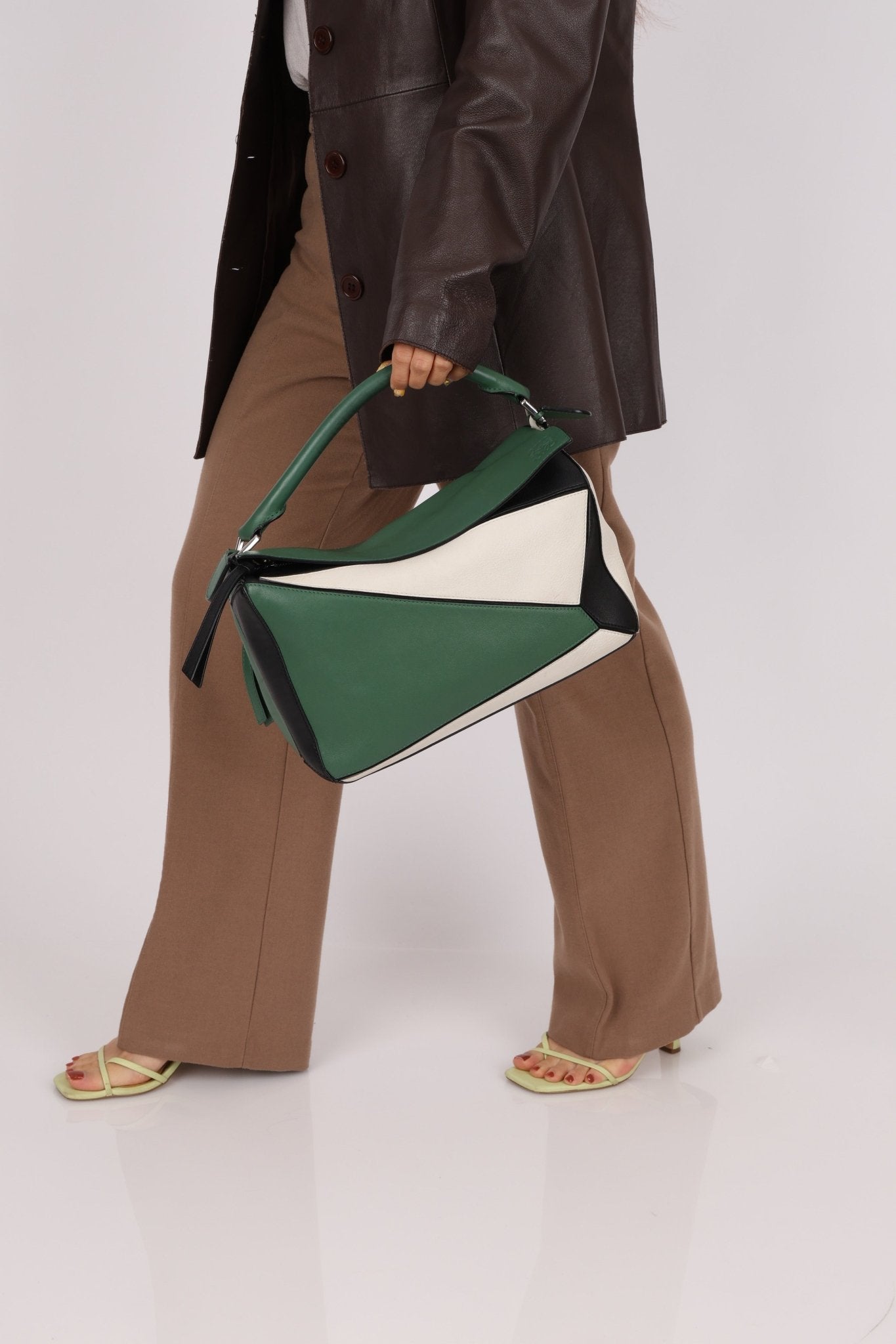 Loewe Tricolor Olive Medium Puzzle Bag - FashioNica