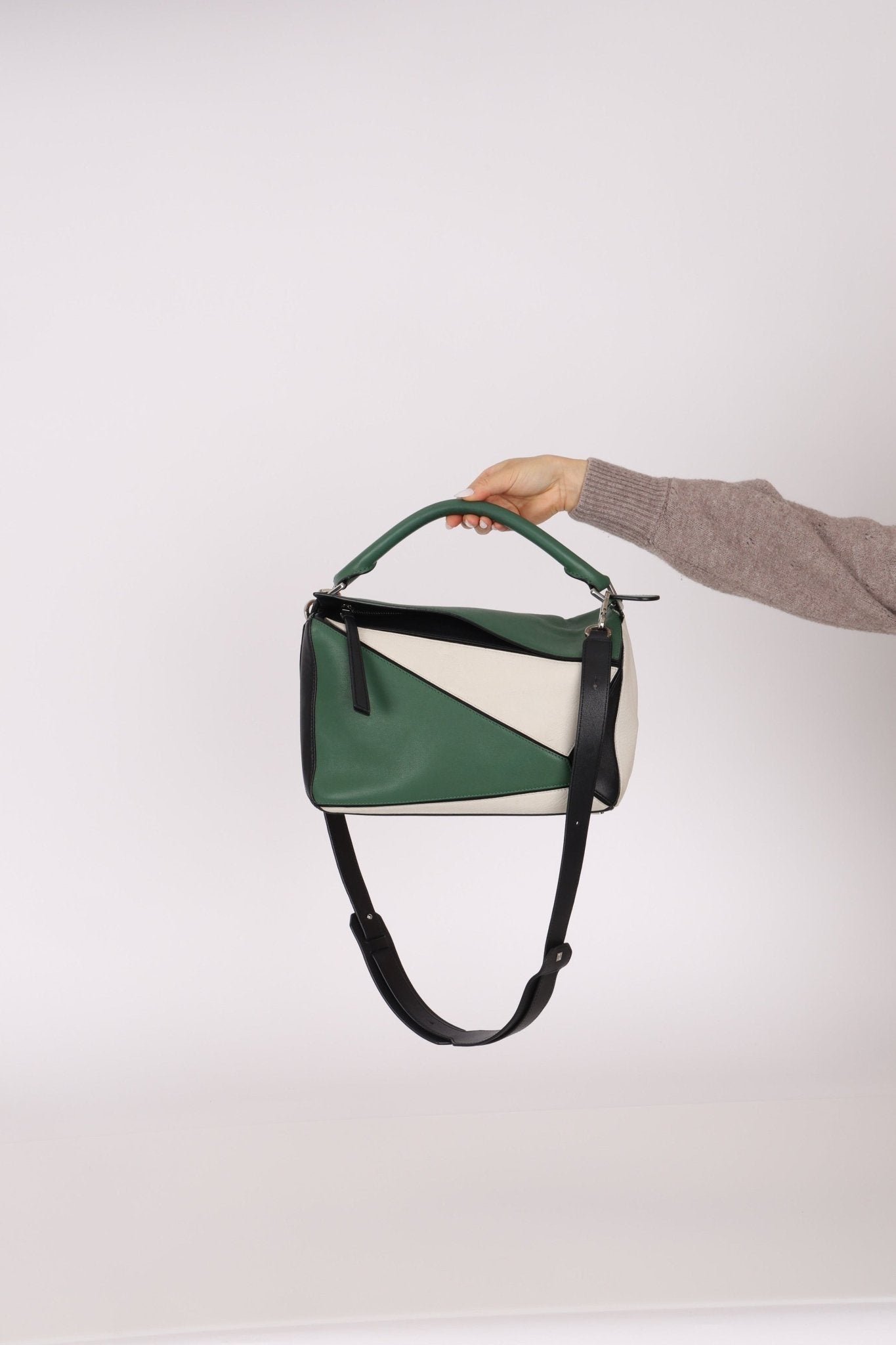 Loewe Tricolor Olive Medium Puzzle Bag - FashioNica