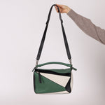 Loewe Tricolor Olive Medium Puzzle Bag - FashioNica