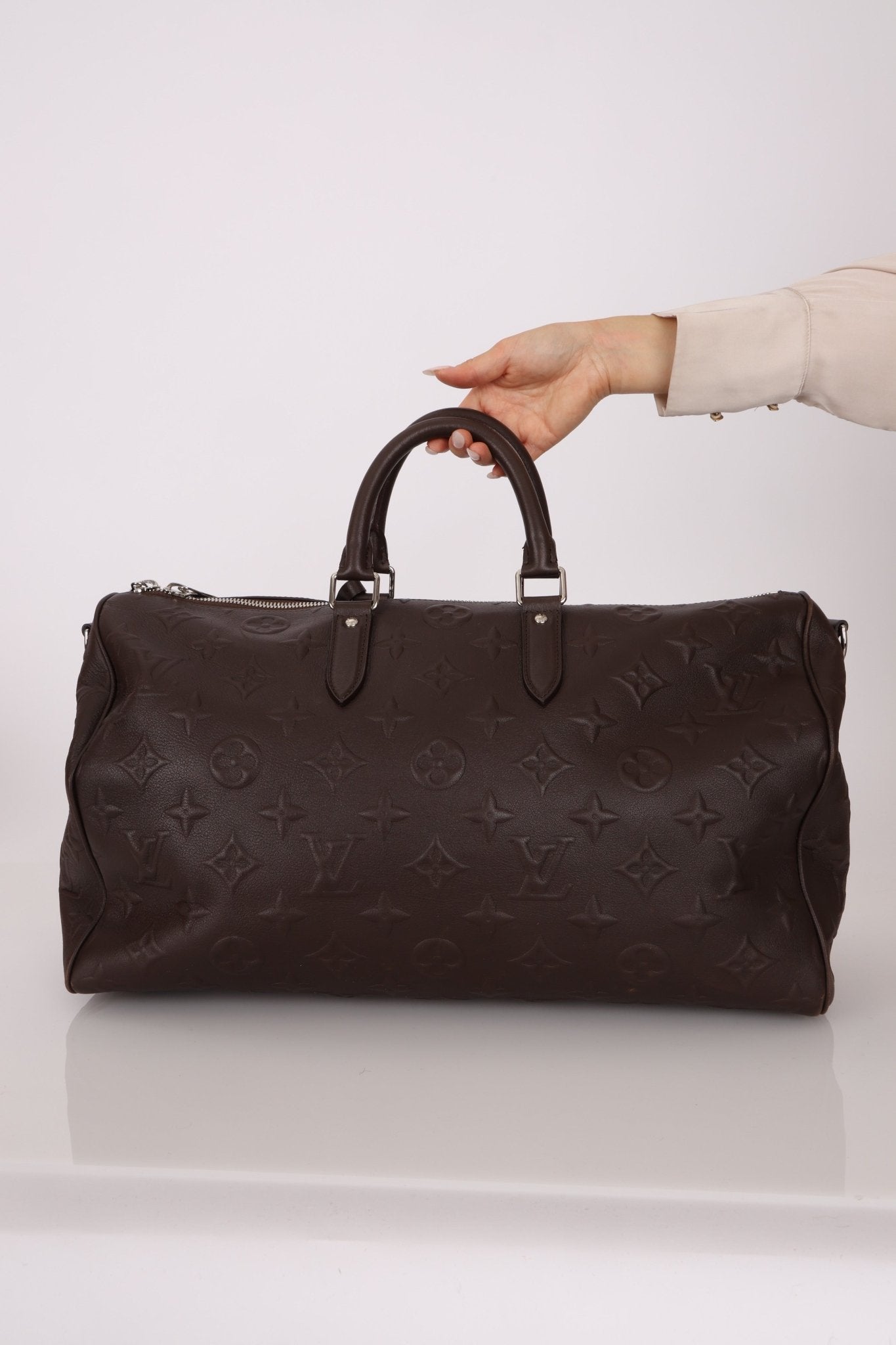 Louis Vuitton Chocolate Leather Monogram Revelation Keepall Bandouliere 45 - FashioNica