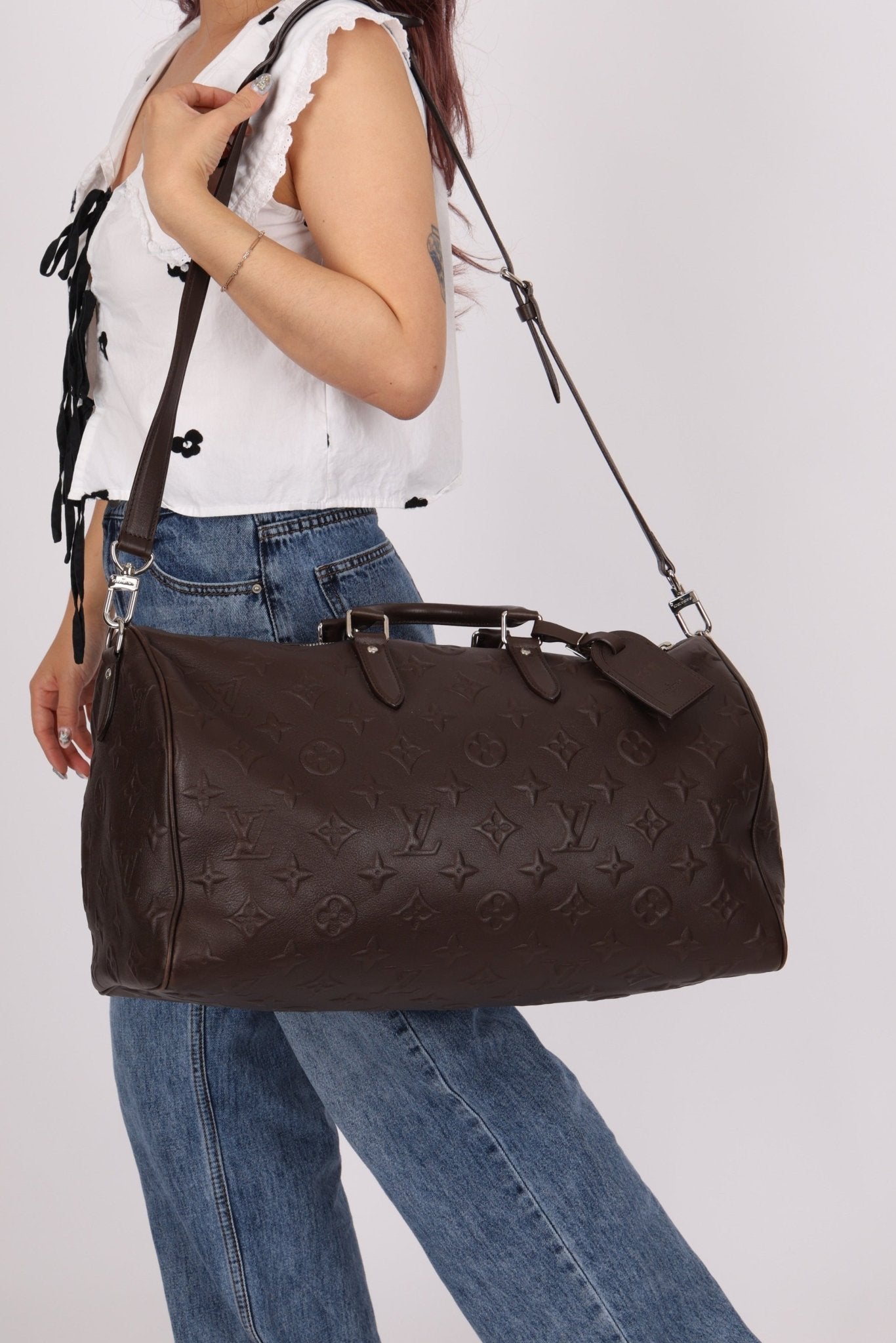 Louis Vuitton Chocolate Leather Monogram Revelation Keepall Bandouliere 45 - FashioNica