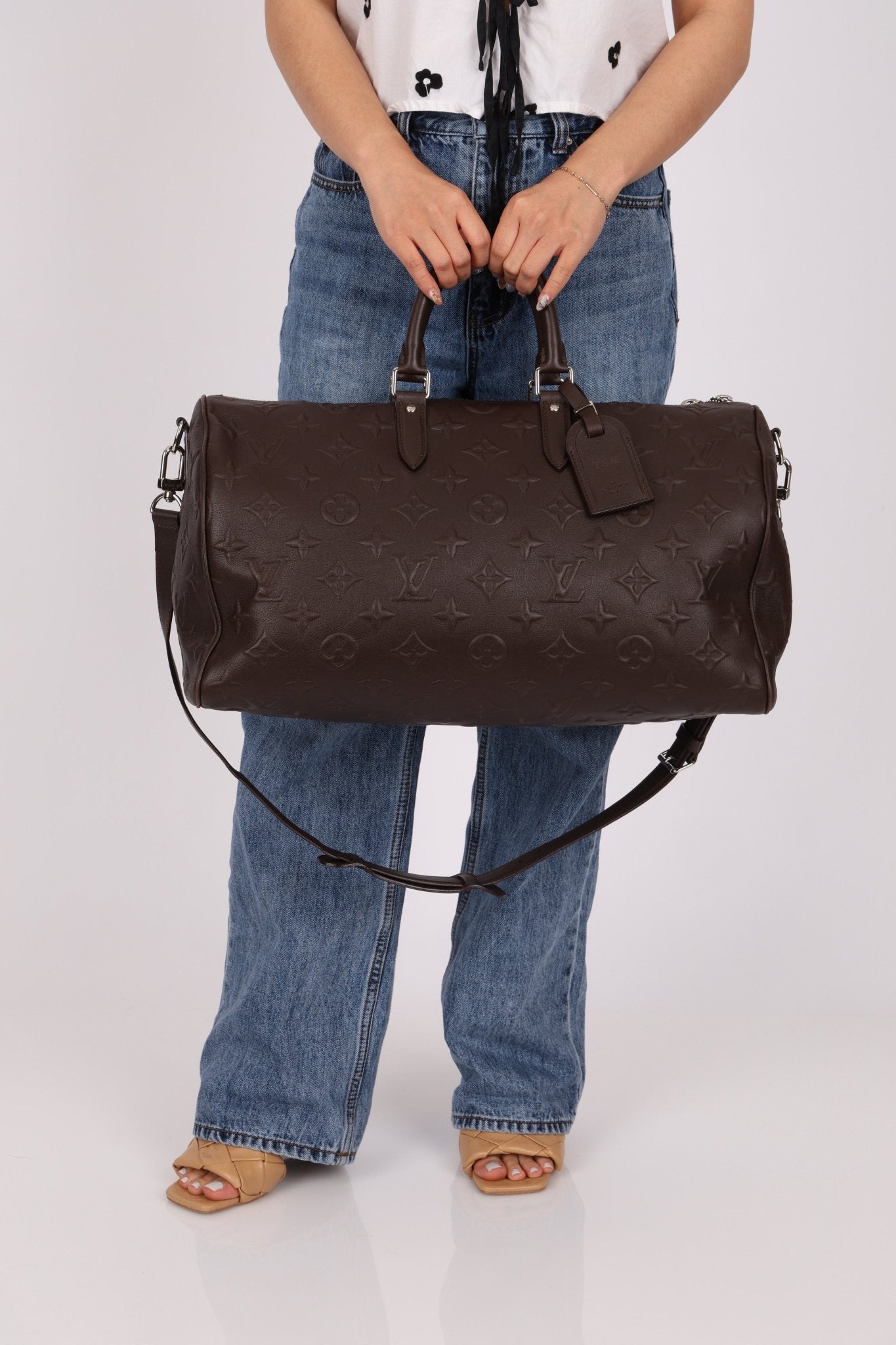 Louis Vuitton Chocolate Leather Monogram Revelation Keepall Bandouliere 45 - FashioNica