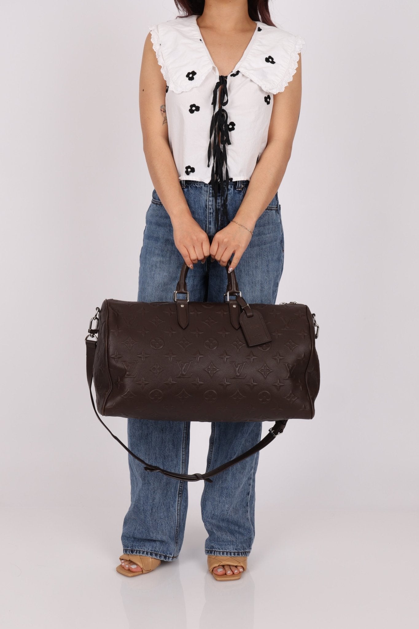 Louis Vuitton Chocolate Leather Monogram Revelation Keepall Bandouliere 45 - FashioNica