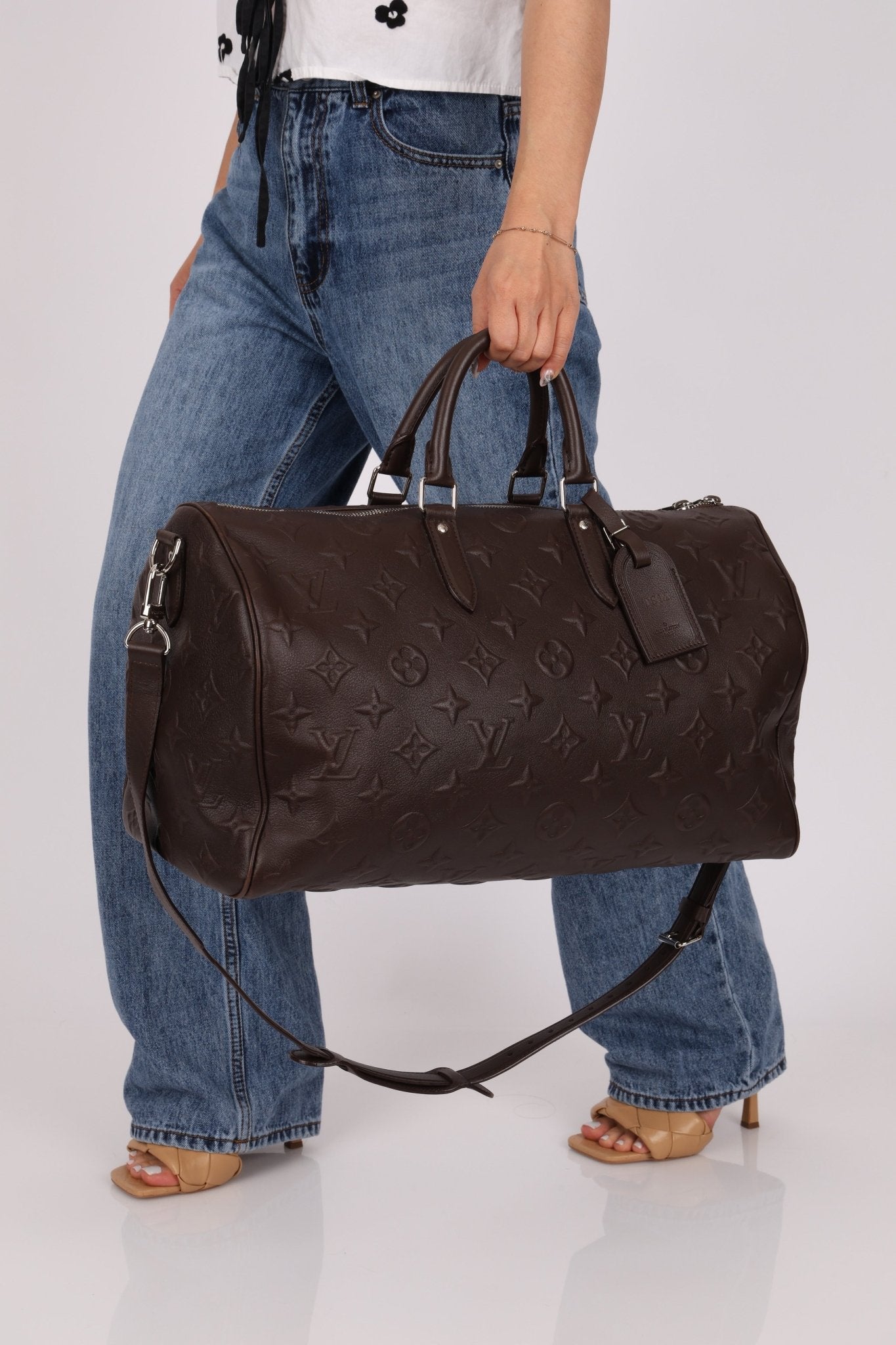 Louis Vuitton Chocolate Leather Monogram Revelation Keepall Bandouliere 45 - FashioNica