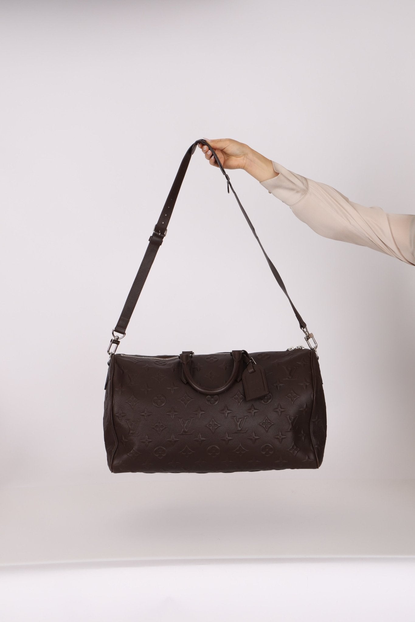 Louis Vuitton Chocolate Leather Monogram Revelation Keepall Bandouliere 45 - FashioNica