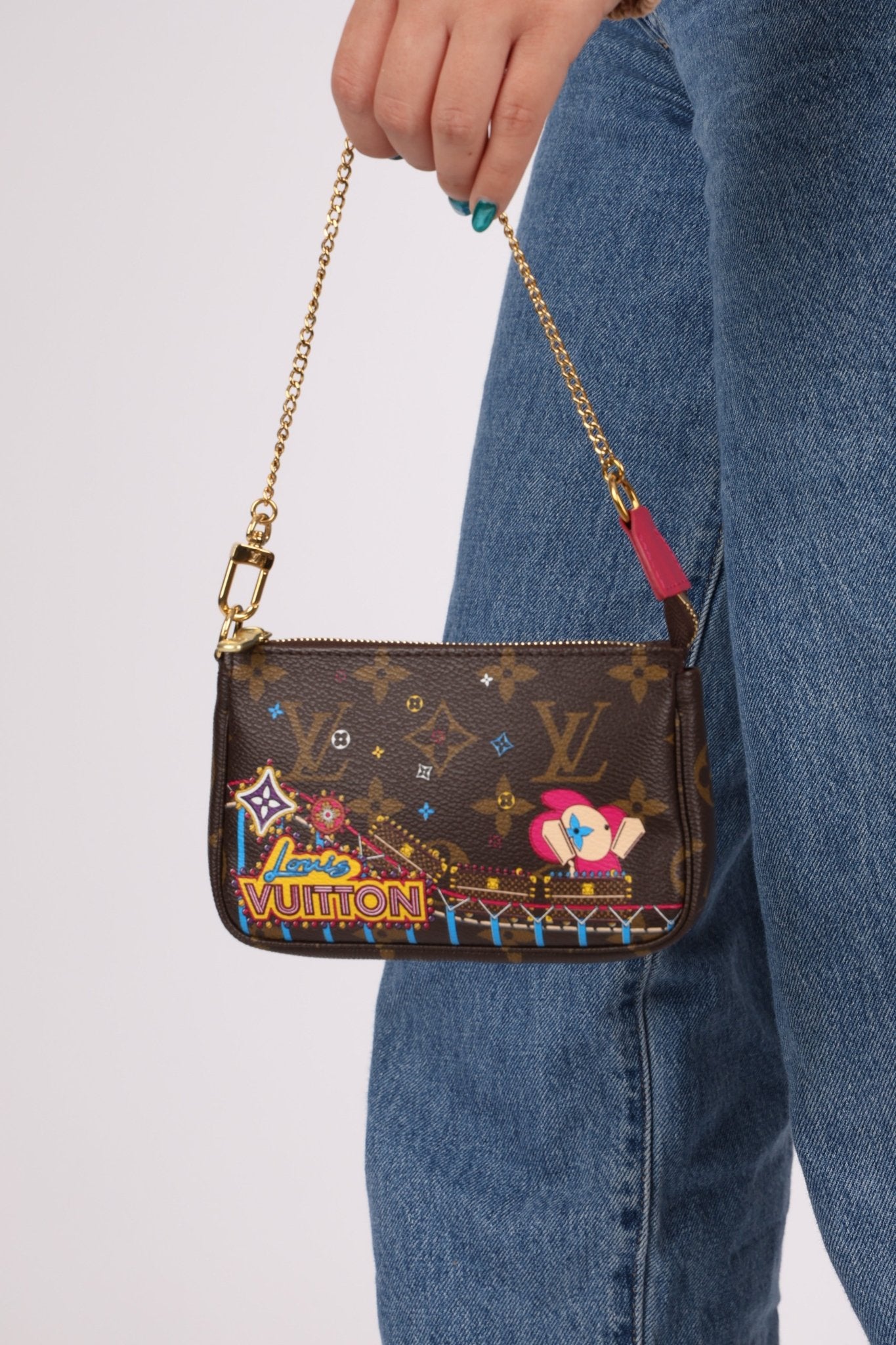 Louis Vuitton Monogram Christmas Animation Roller Coaster Mini Chain Pochette - FashioNica