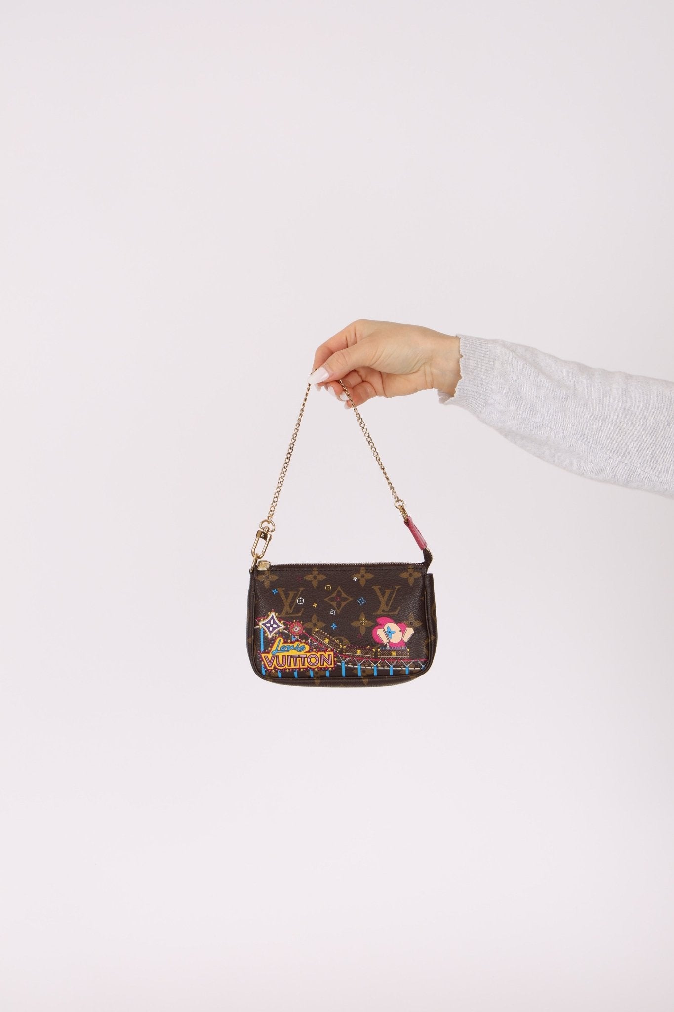 Louis Vuitton Monogram Christmas Animation Roller Coaster Mini Chain Pochette - FashioNica