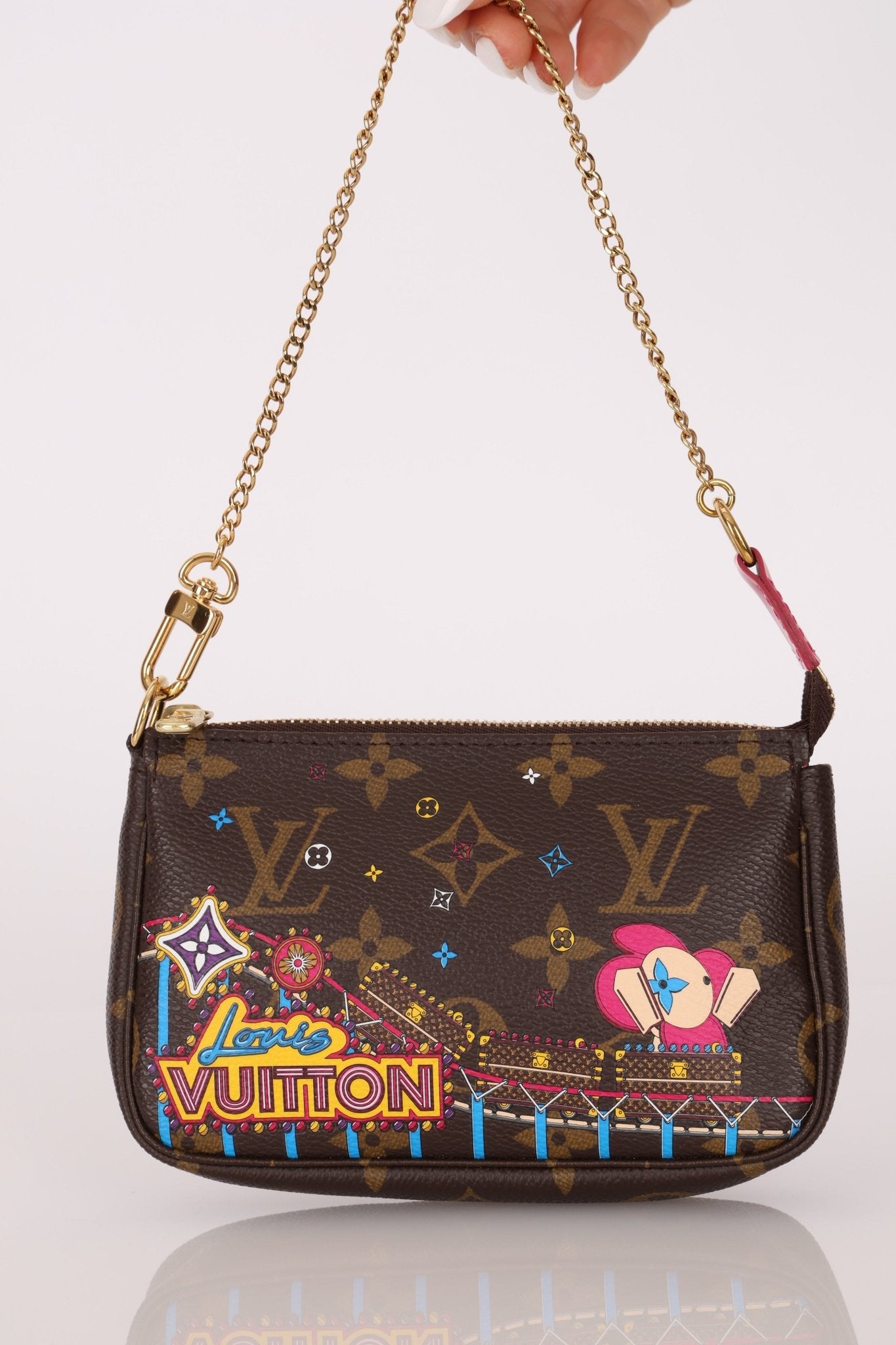 Louis Vuitton Monogram Christmas Animation Roller Coaster Mini Chain Pochette - FashioNica