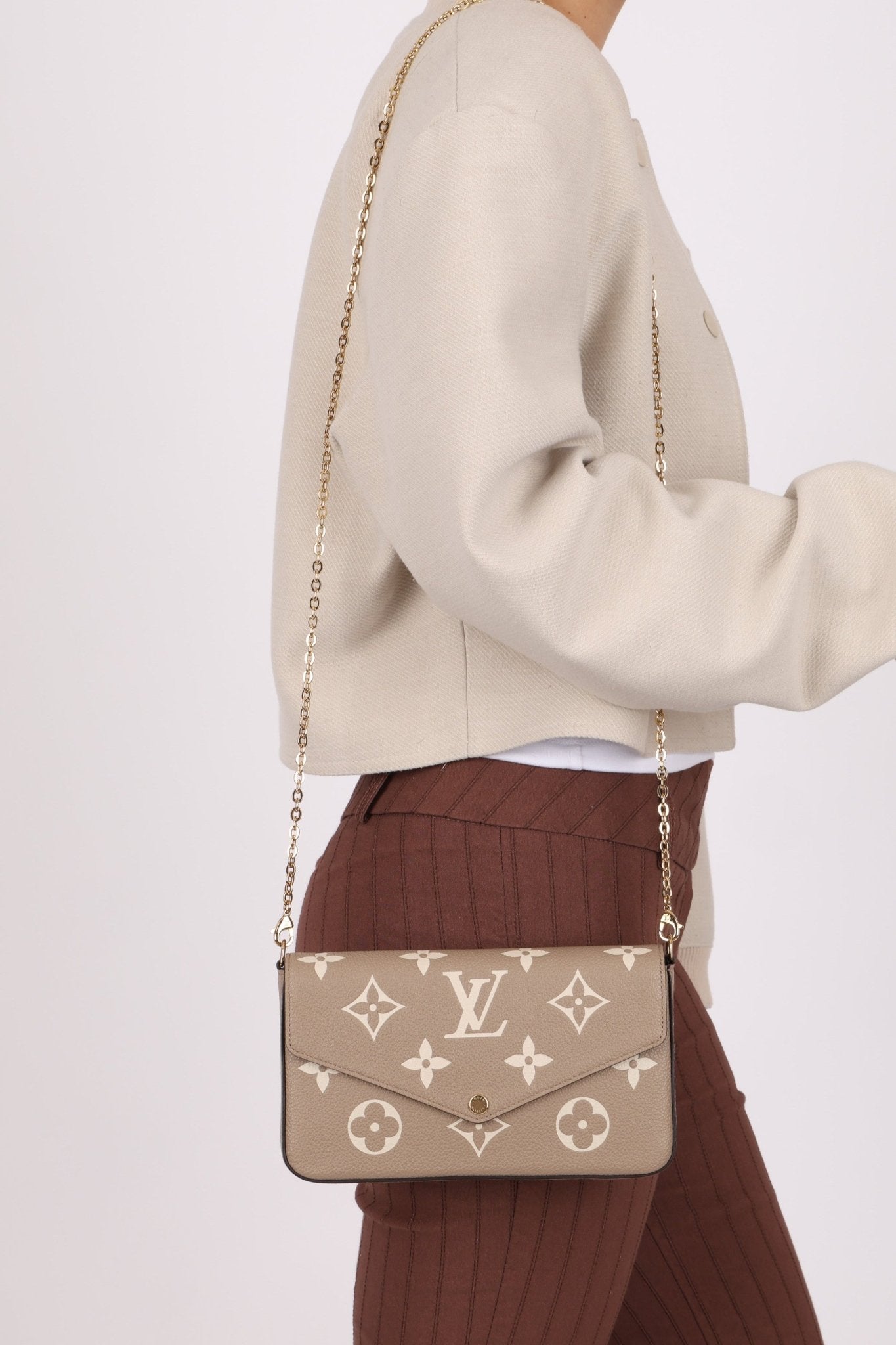 Louis Vuitton Monogram Empreinte Giant Felicie Pochette Tourterelle Creme - FashioNica