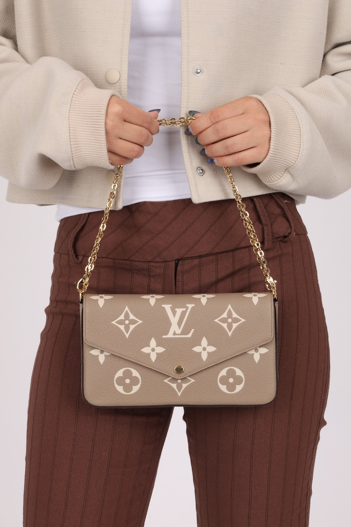 Louis Vuitton Monogram Empreinte Giant Felicie Pochette Tourterelle Creme - FashioNica