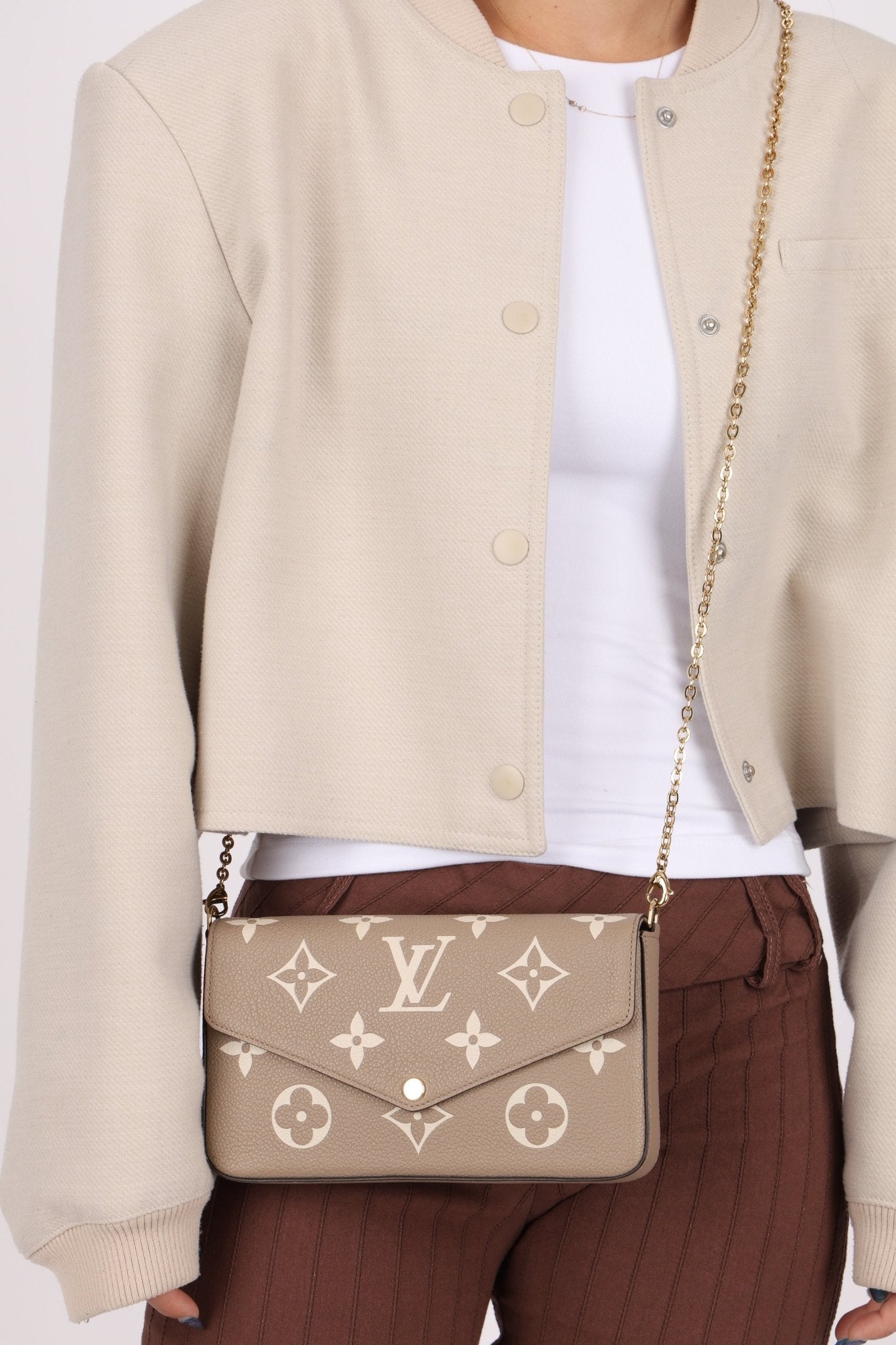 Louis Vuitton Monogram Empreinte Giant Felicie Pochette Tourterelle Creme - FashioNica