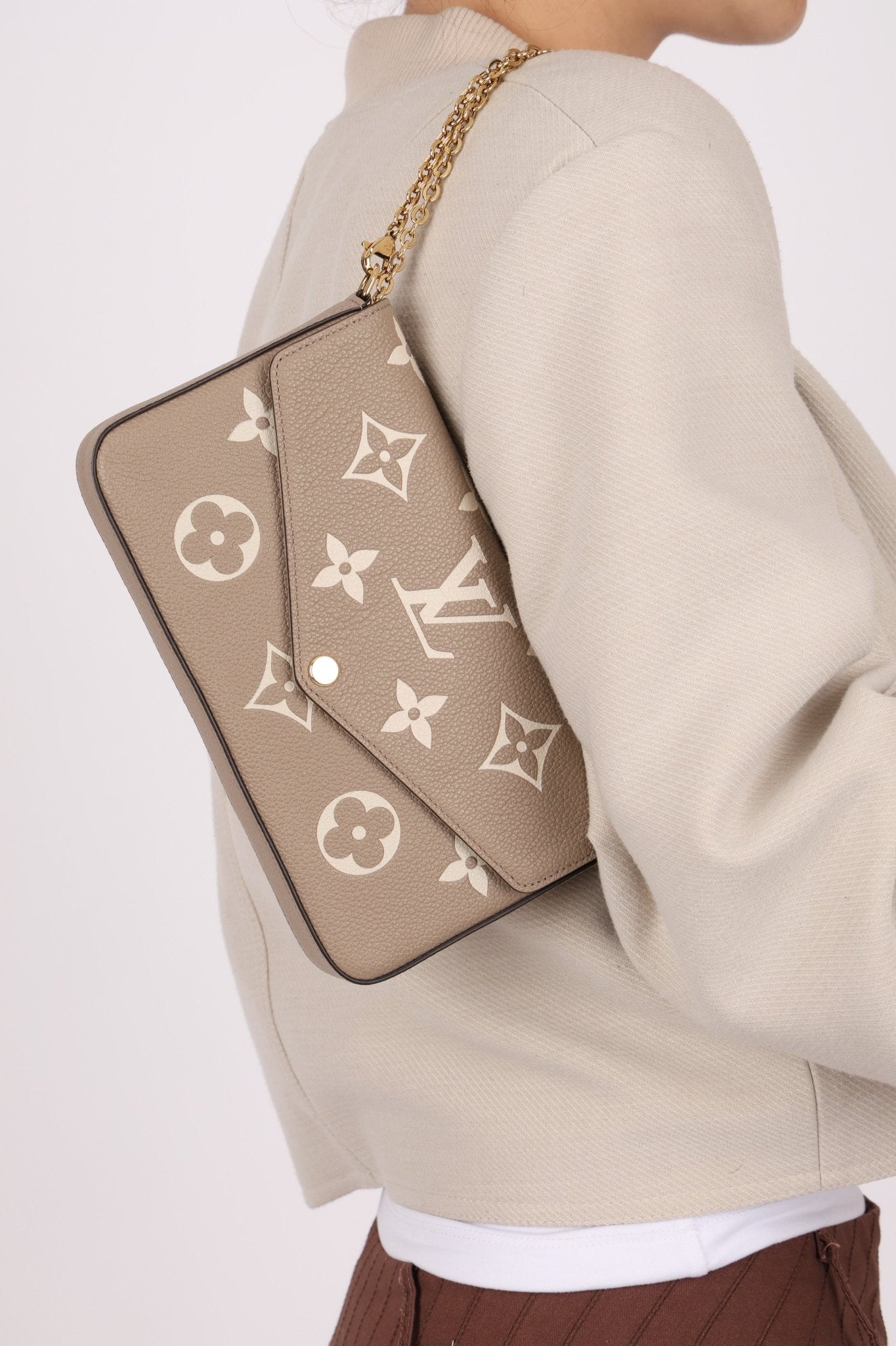 Louis Vuitton Monogram Empreinte Giant Felicie Pochette Tourterelle Creme - FashioNica