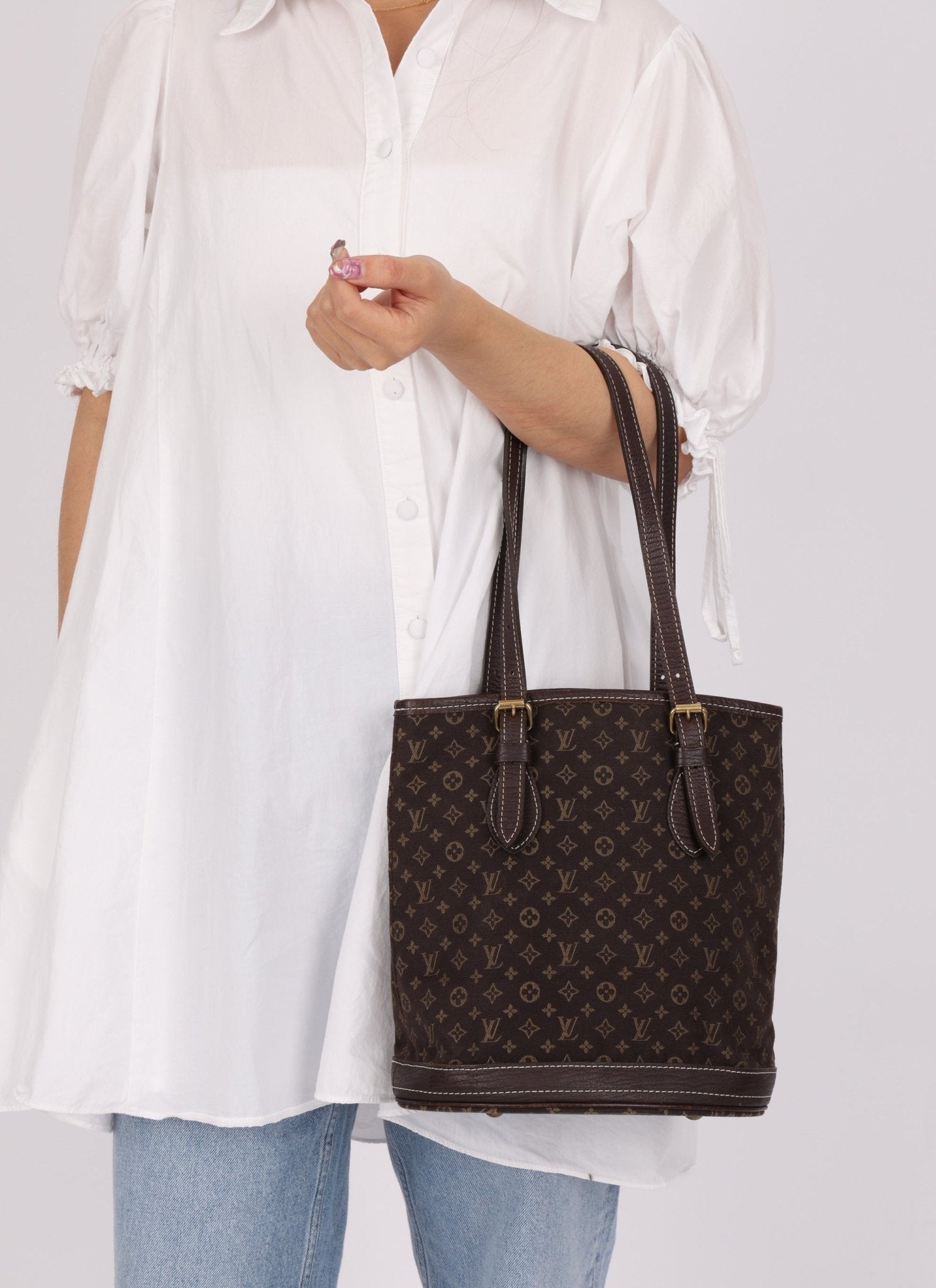 Louis Vuitton Monogram Mini Lin Bucket Bag with Pochette - FashioNica