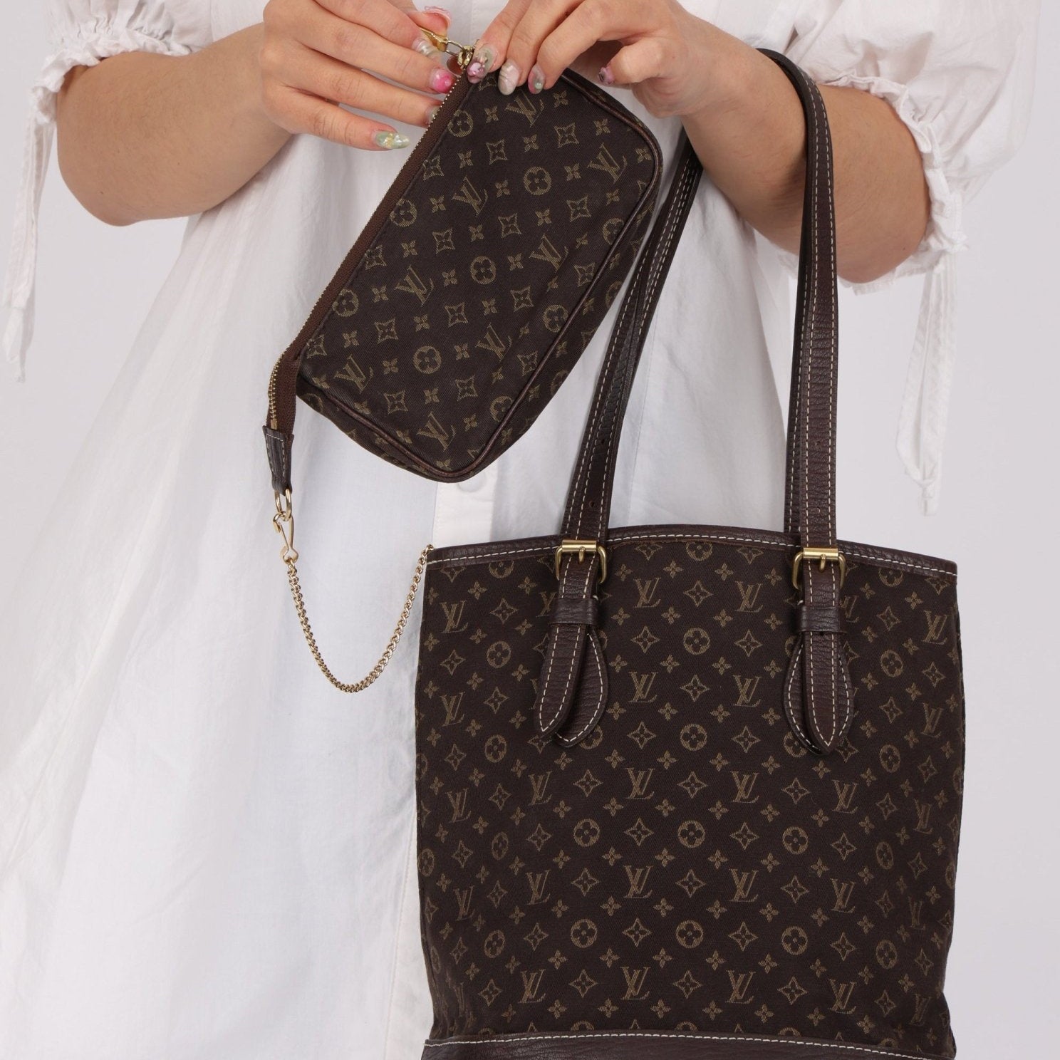 Louis Vuitton Monogram Mini Lin Bucket Bag with Pochette - FashioNica