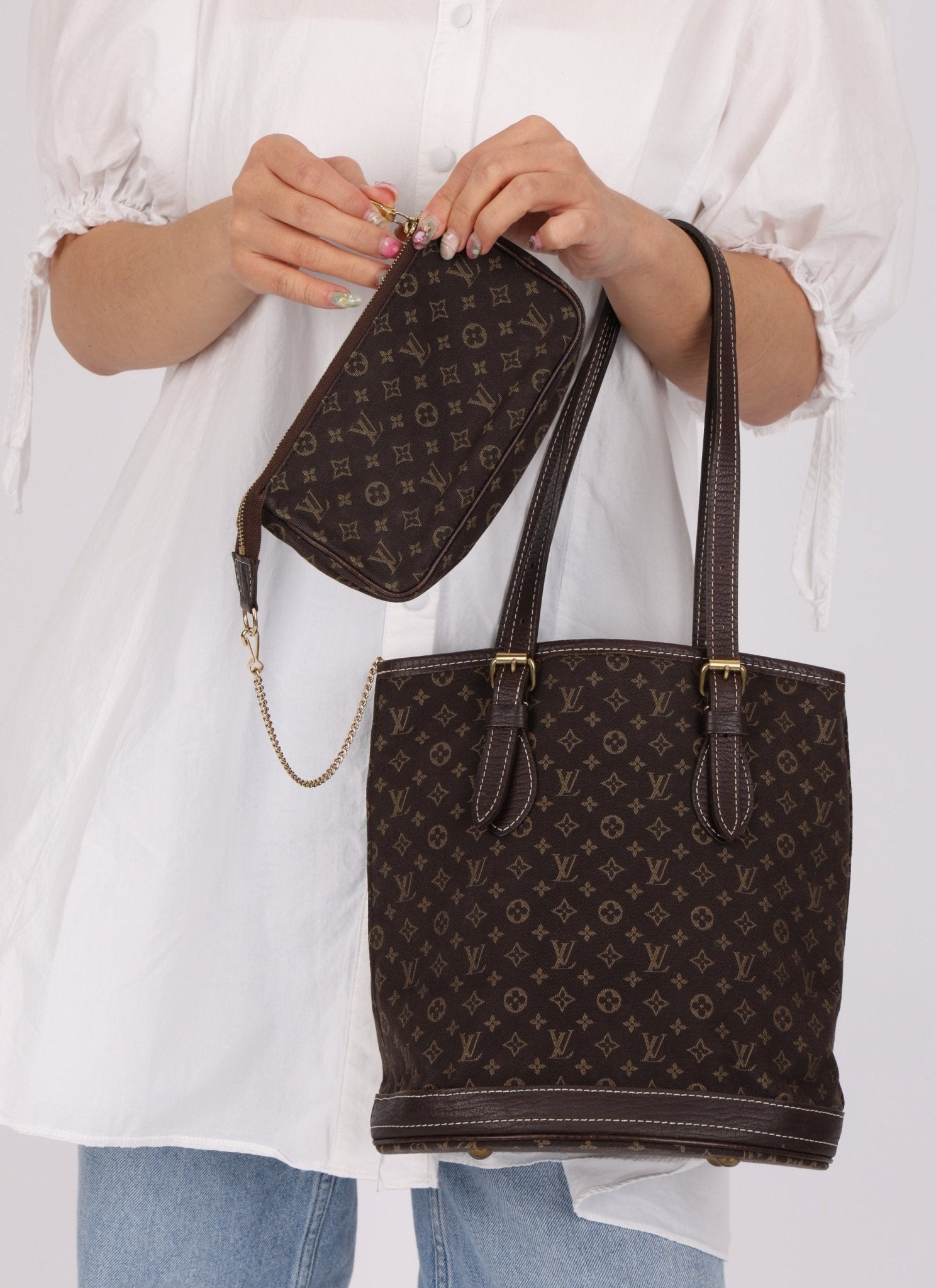 Louis Vuitton Monogram Mini Lin Bucket Bag with Pochette - FashioNica