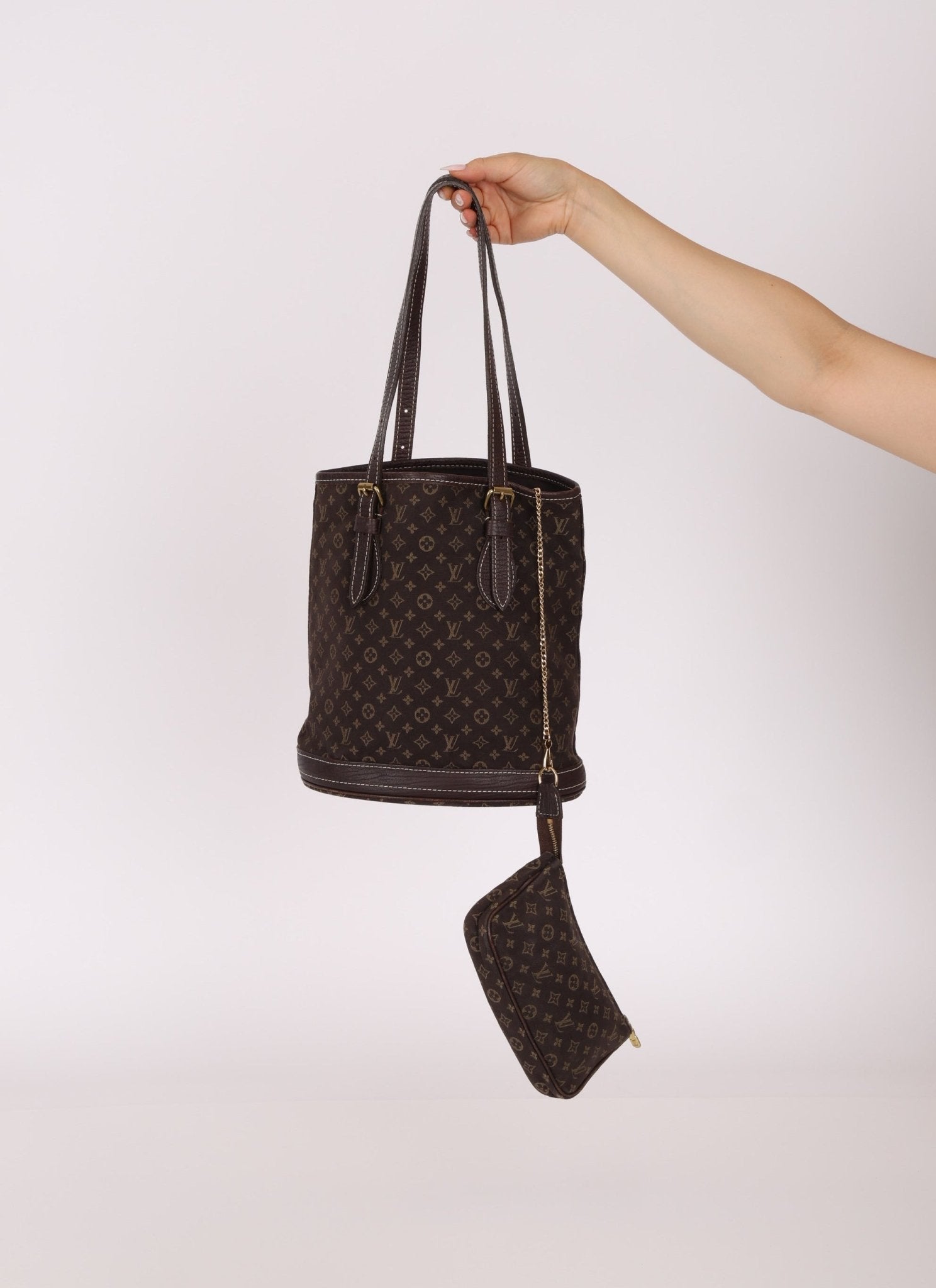 Louis Vuitton Monogram Mini Lin Bucket Bag with Pochette - FashioNica
