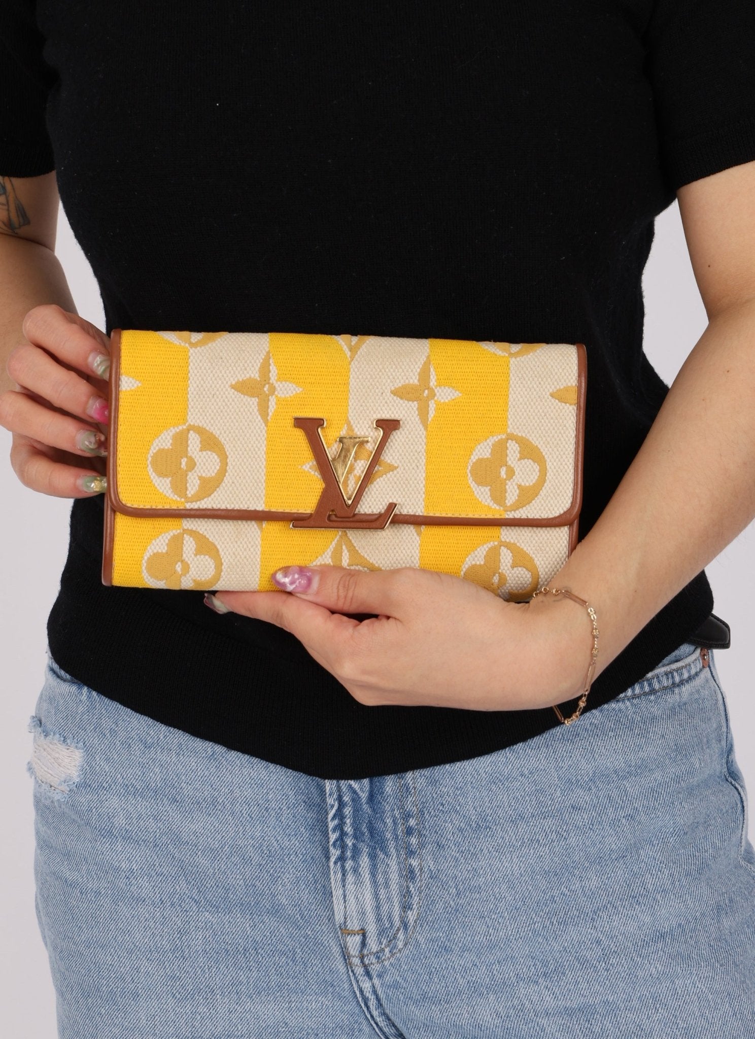 Louis Vuitton Striped Canvas Capucines Long Wallet - FashioNica