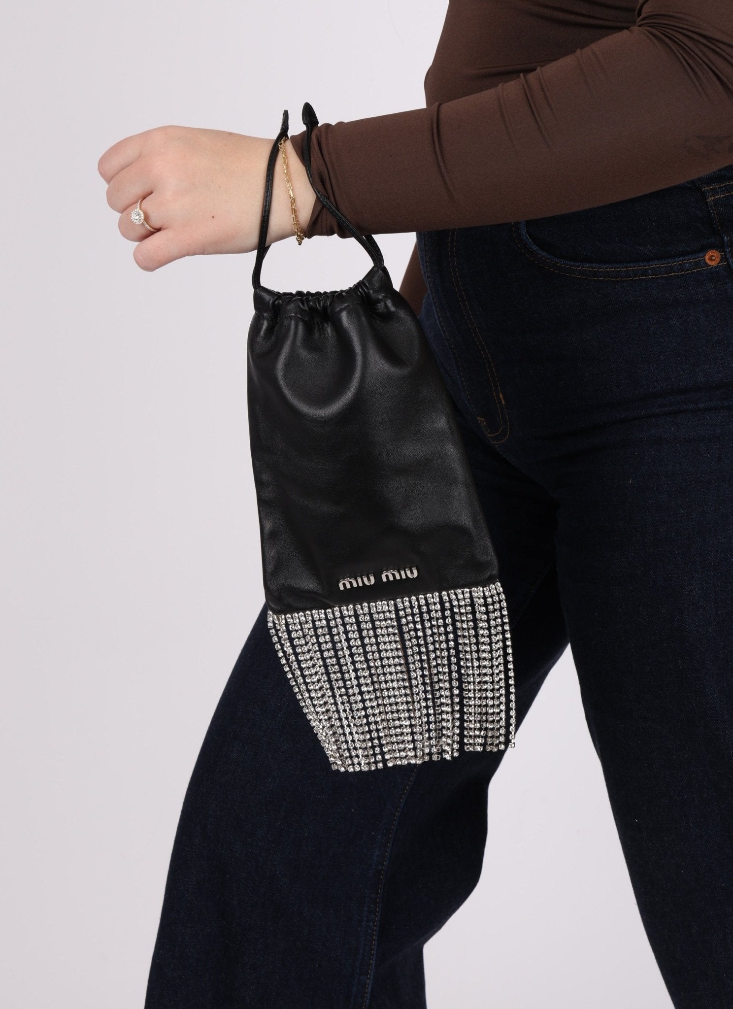 Miu Miu Chain Crystal Fringe Crossbody - FashioNica