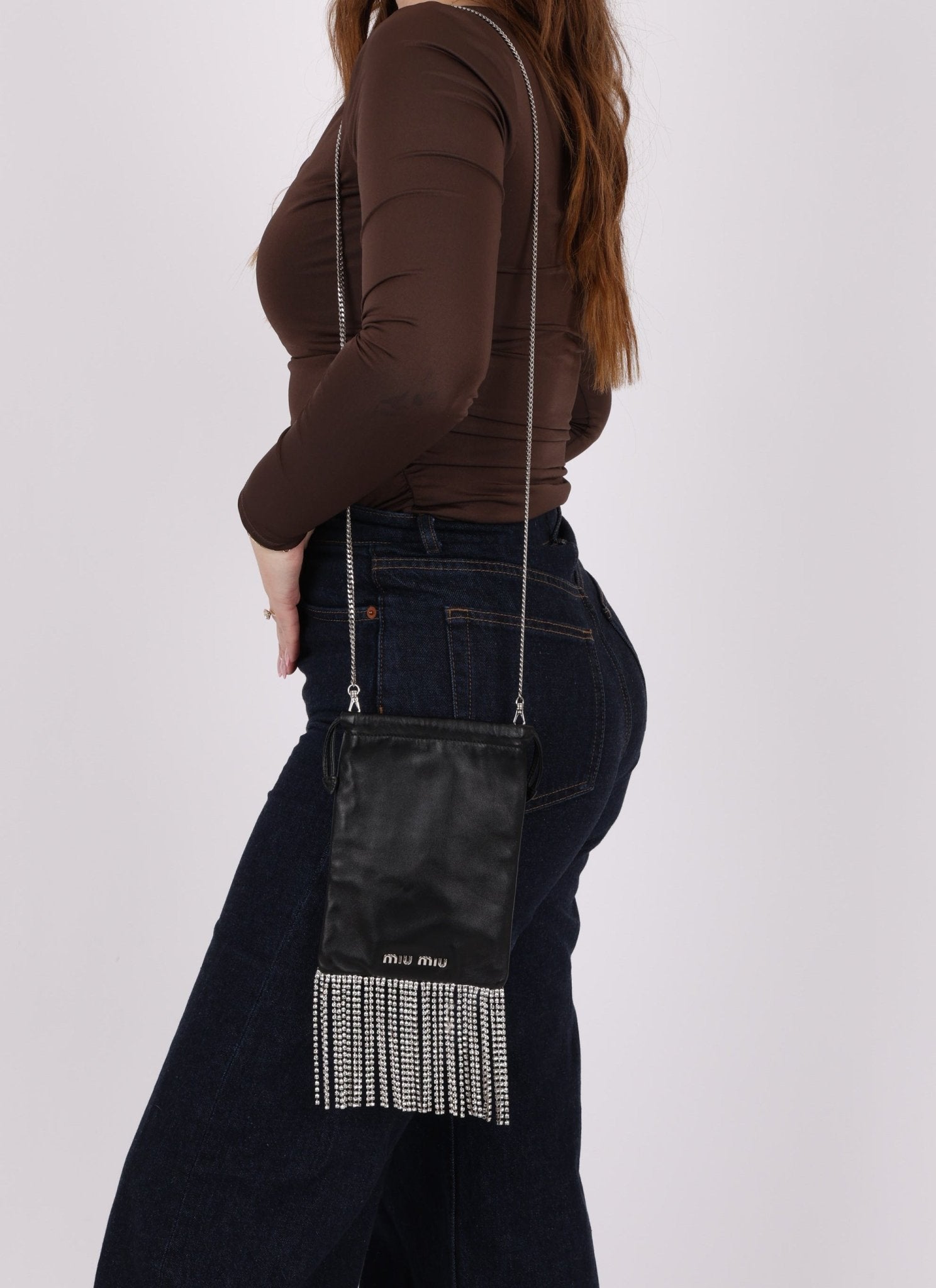 Miu Miu Chain Crystal Fringe Crossbody - FashioNica