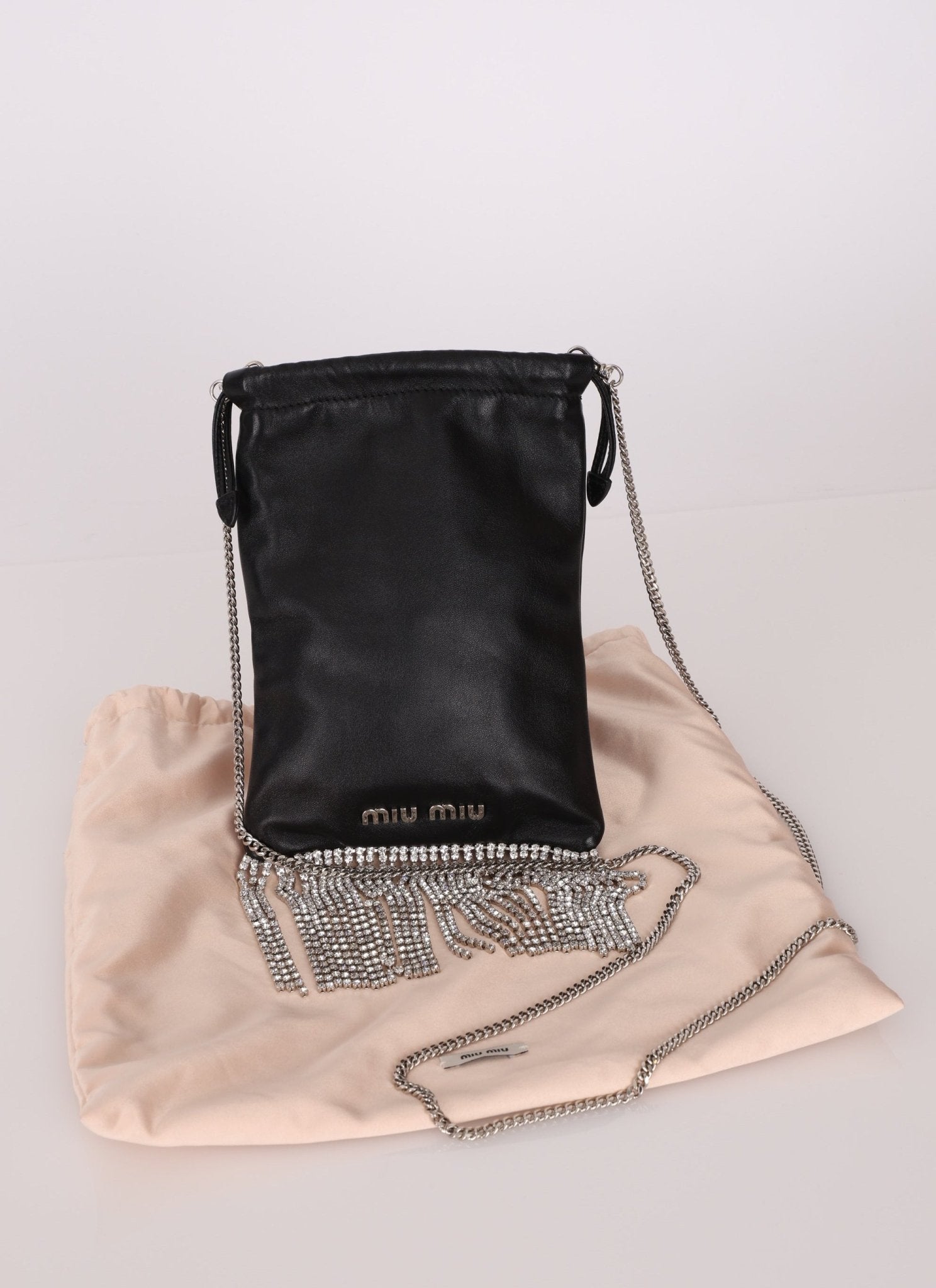 Miu Miu Chain Crystal Fringe Crossbody - FashioNica