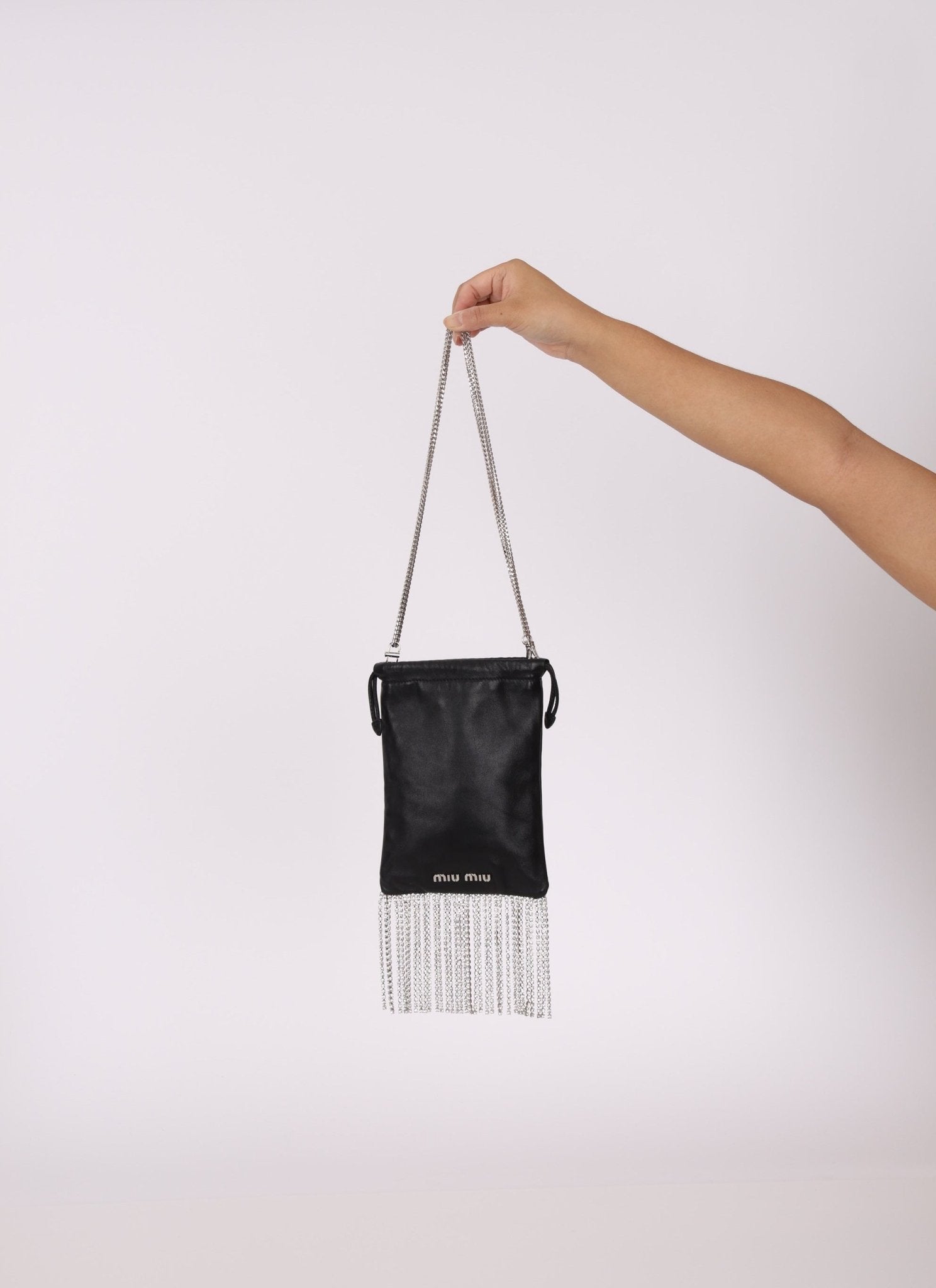 Miu Miu Chain Crystal Fringe Crossbody - FashioNica