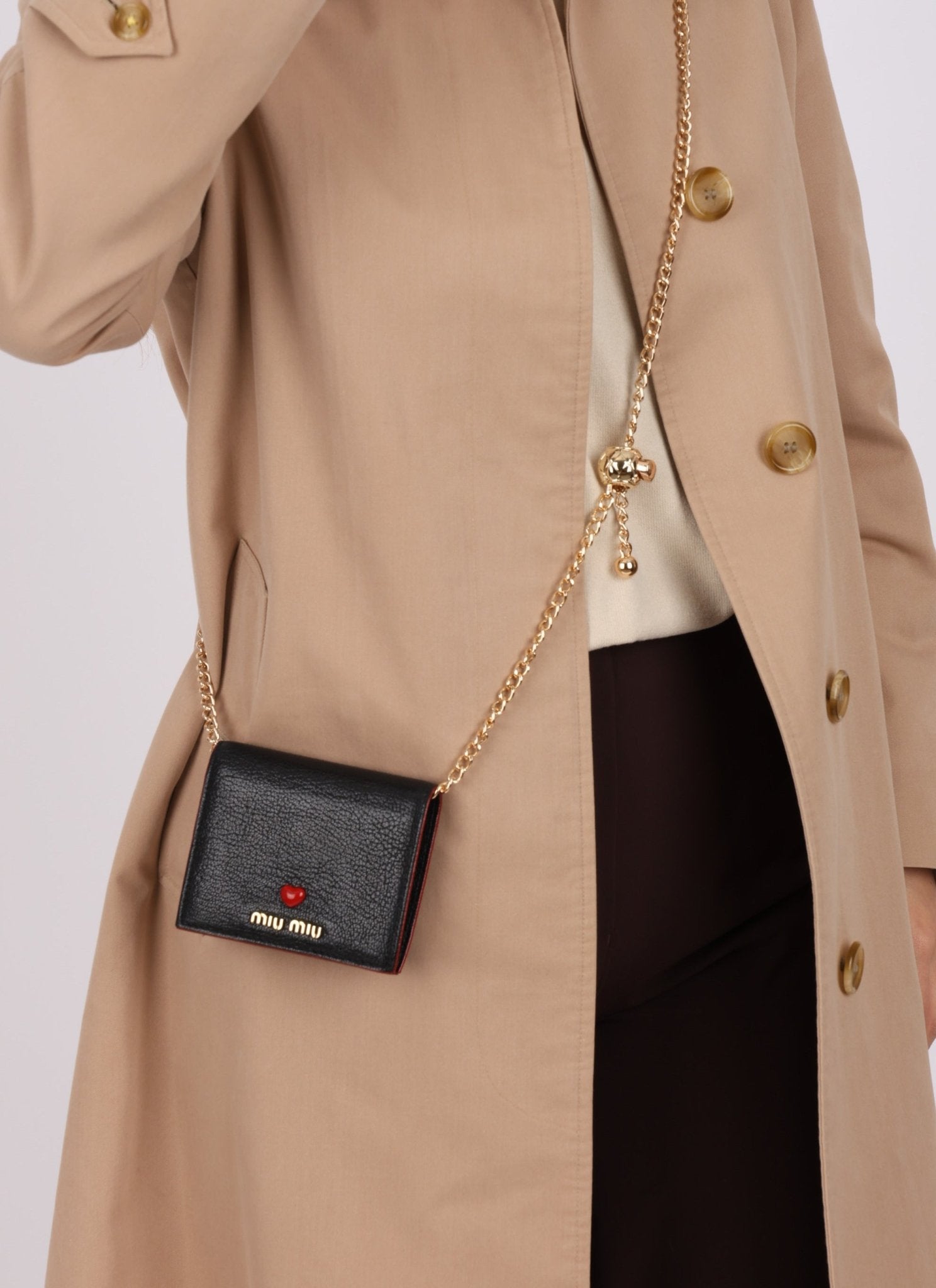 Miu Miu Heart Bifold Wallet with Chain - FashioNica