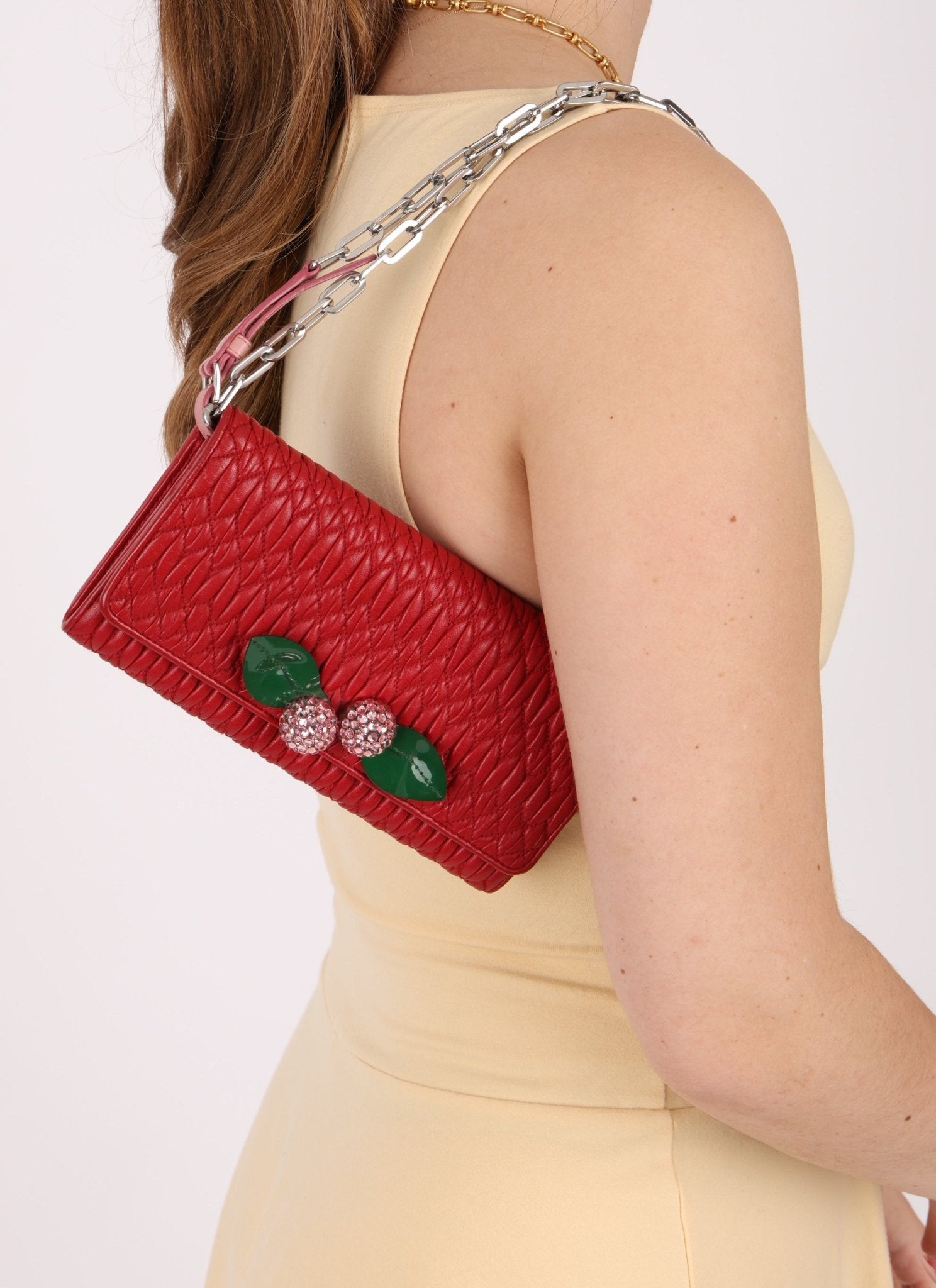 Miu Miu Nappa Crystal Cherries Wallet on Chain - FashioNica