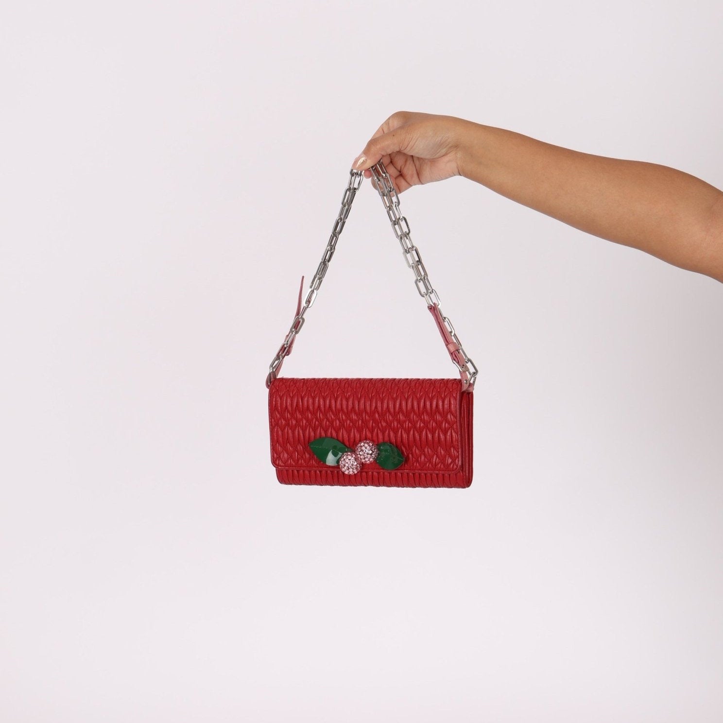 Miu Miu Nappa Crystal Cherries Wallet on Chain - FashioNica