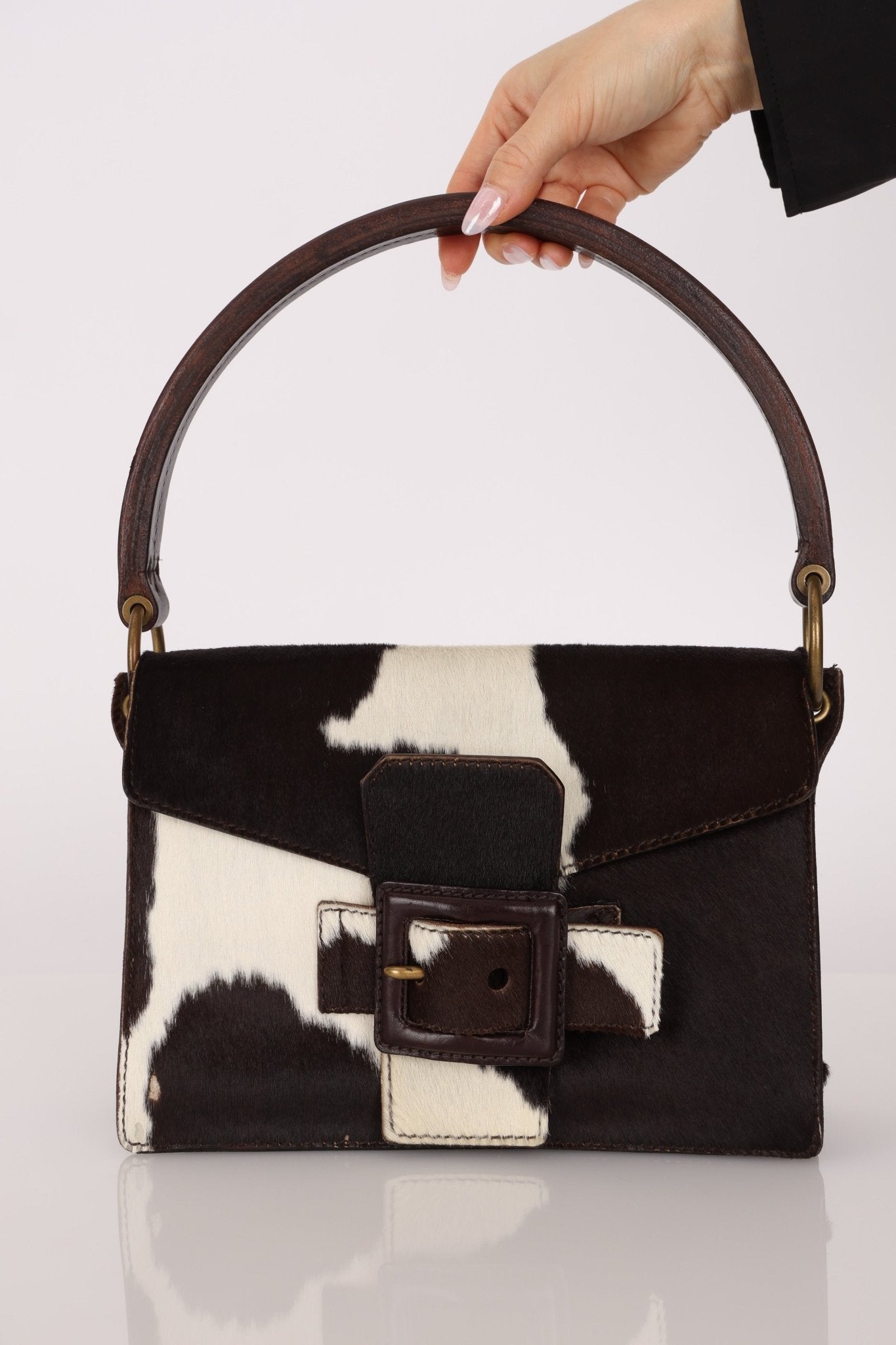 Miu Miu Ponyhair Cow Print Buckle Shoulder Bag - FashioNica