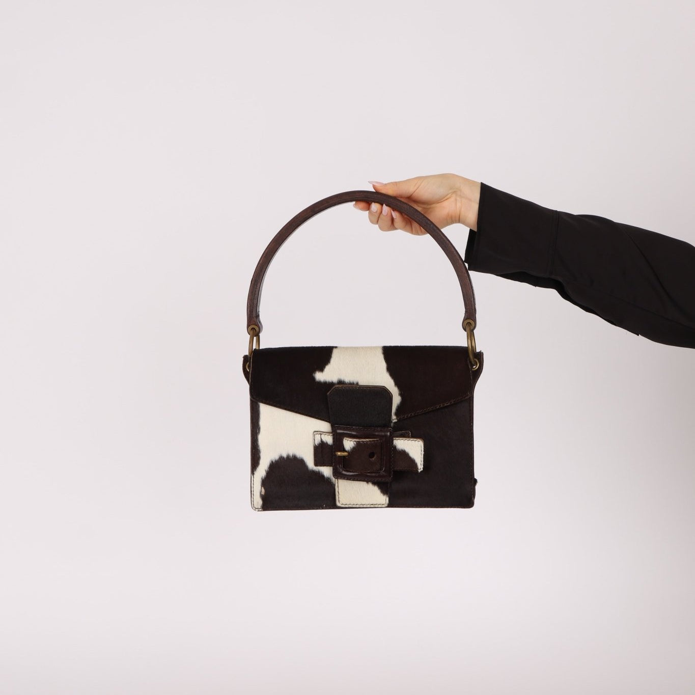 Miu Miu Ponyhair Cow Print Buckle Shoulder Bag - FashioNica