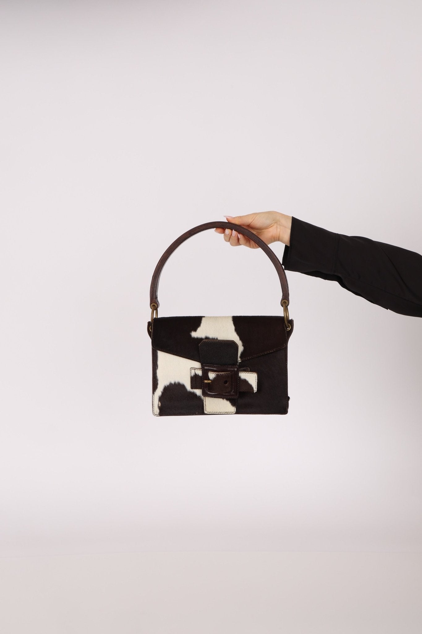 Miu Miu Ponyhair Cow Print Buckle Shoulder Bag - FashioNica