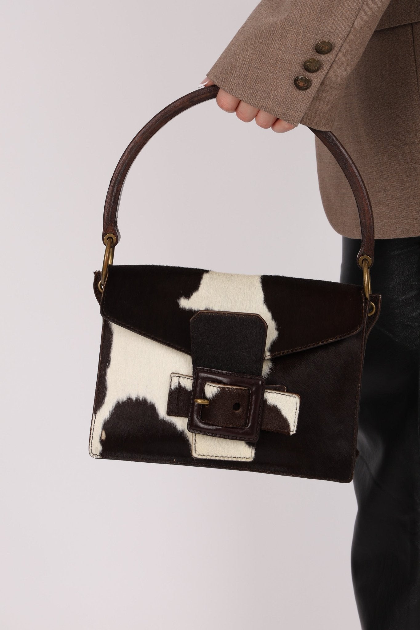 Miu Miu Ponyhair Cow Print Buckle Shoulder Bag - FashioNica