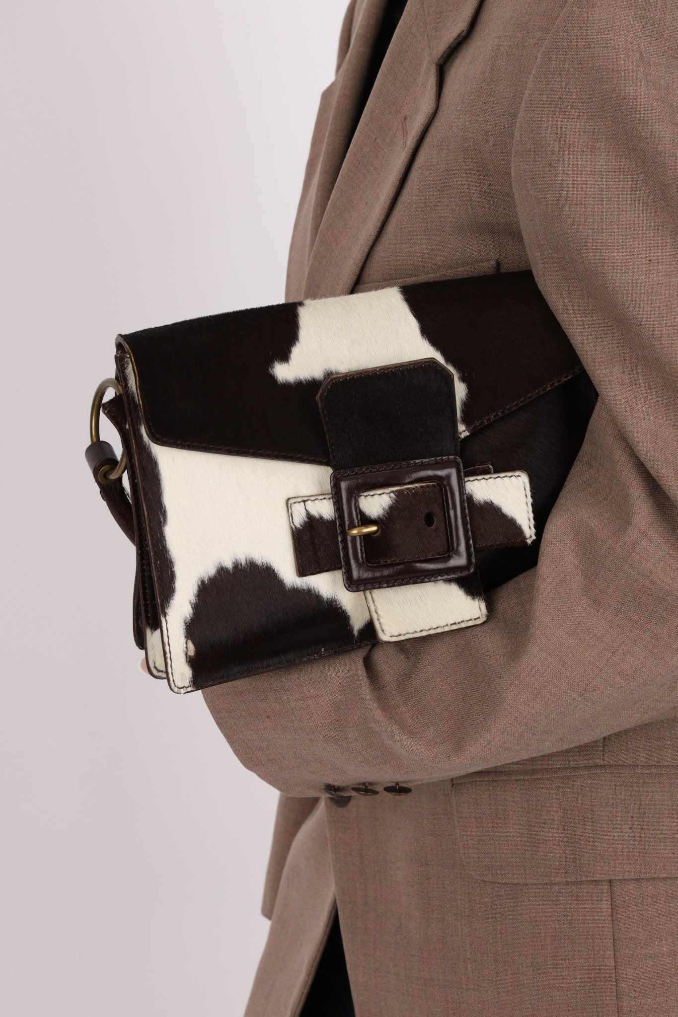 Miu Miu Ponyhair Cow Print Buckle Shoulder Bag - FashioNica